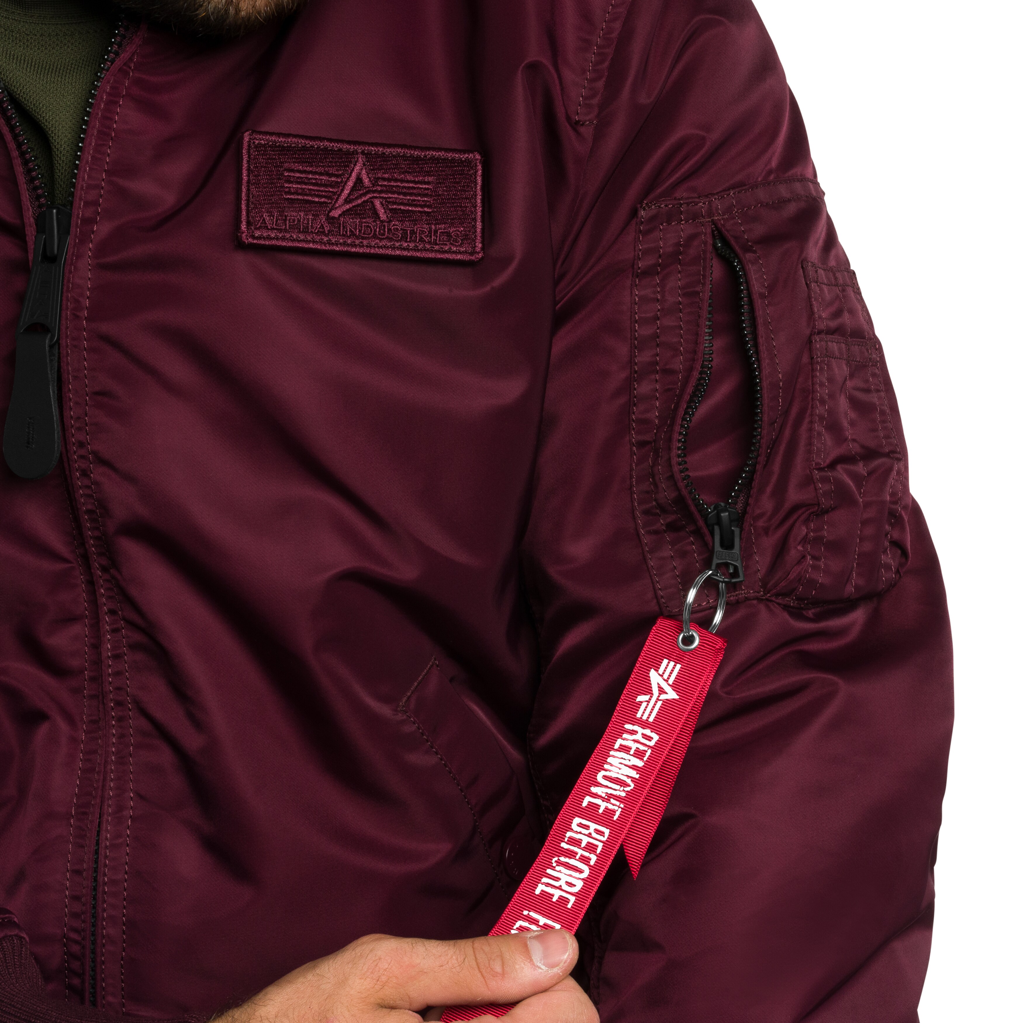 Alpha Industries MA-1 Zip Hood Backprint Bomber kabát - Dark Cherry