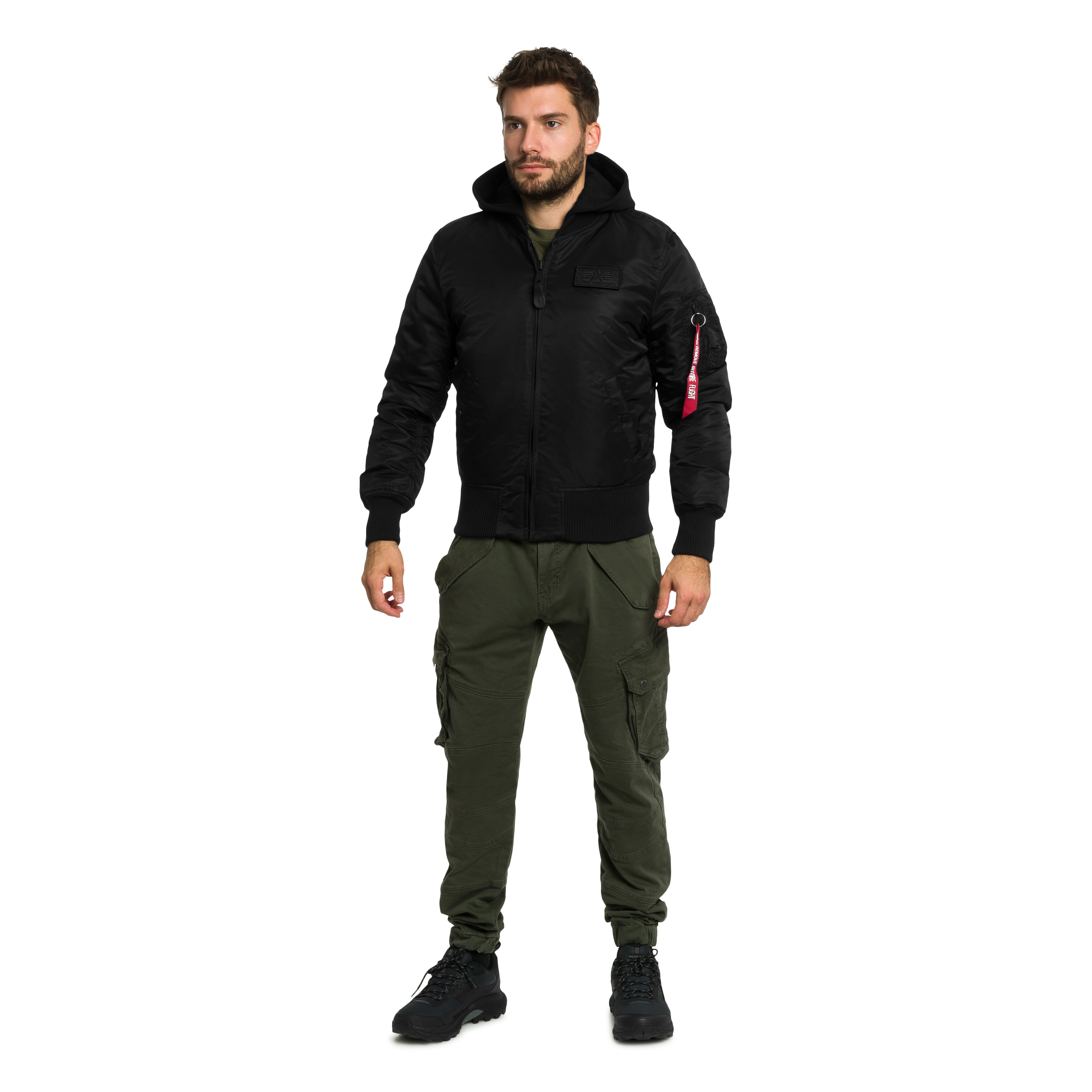 Alpha Industries MA-1 Zip Hood Backprint Bomber kabát - Black/White