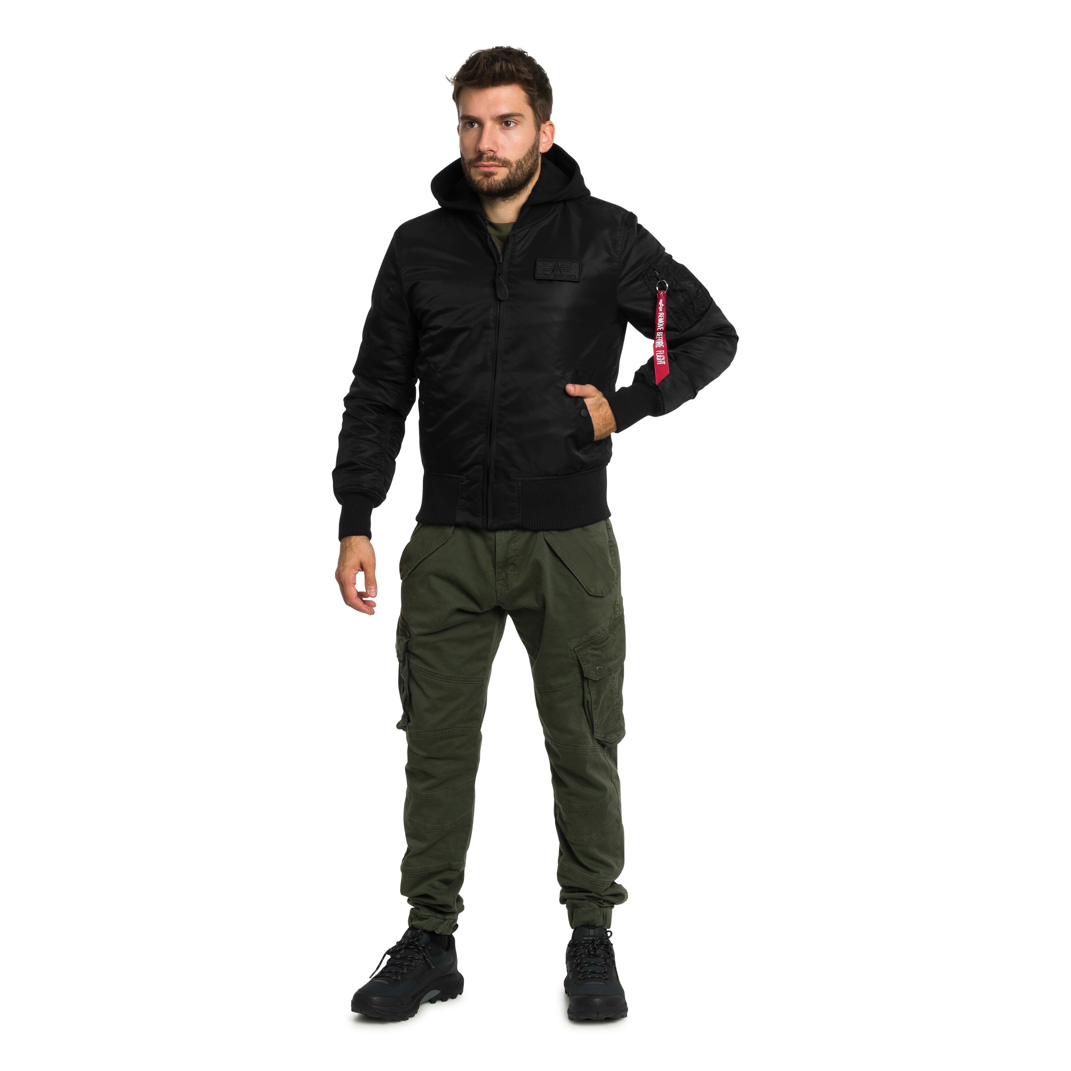 Alpha Industries MA-1 Zip Hood Backprint Bomber kabát - Black/White