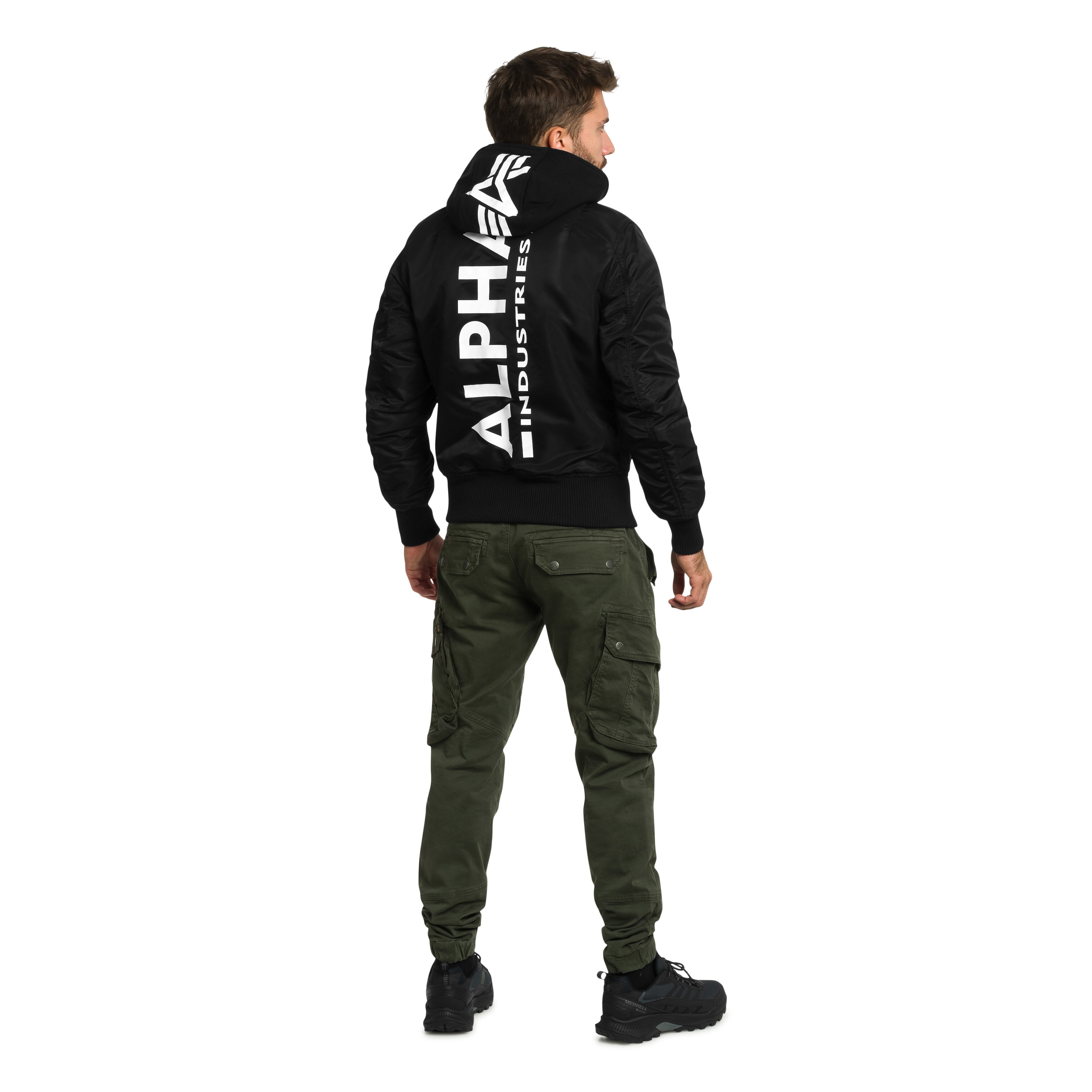 Alpha Industries MA-1 Zip Hood Backprint Bomber kabát - Black/White