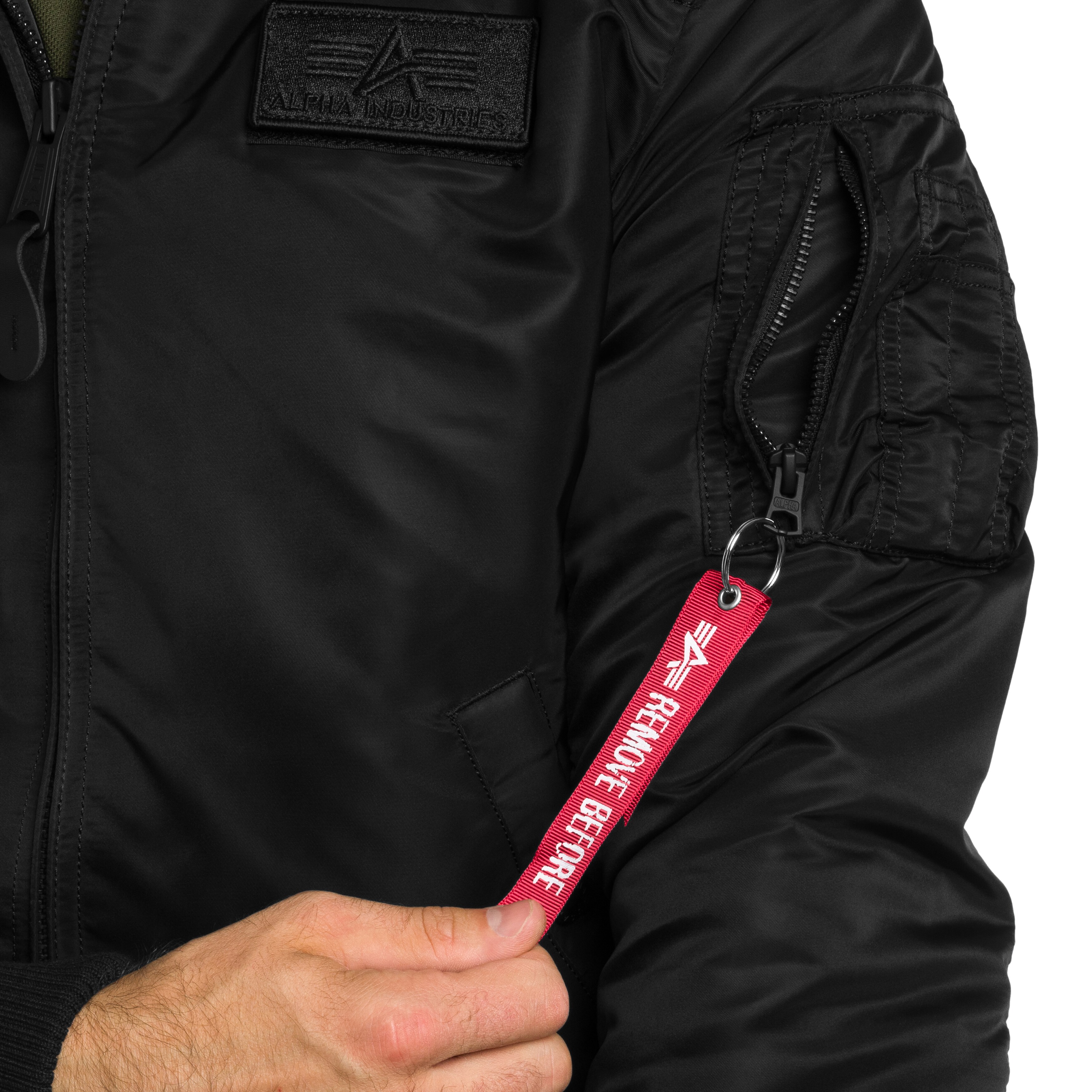 Alpha Industries MA-1 Zip Hood Backprint Bomber kabát - Black/White