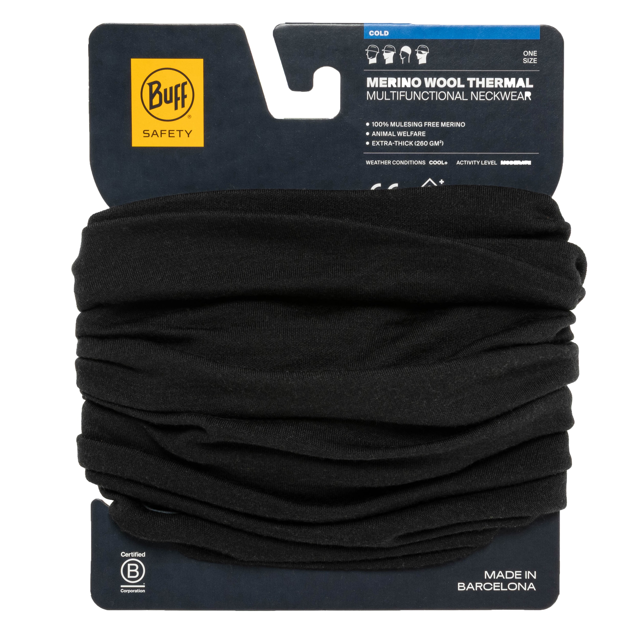 Buff Safety Merino Wool Thermal védőkendő - Black