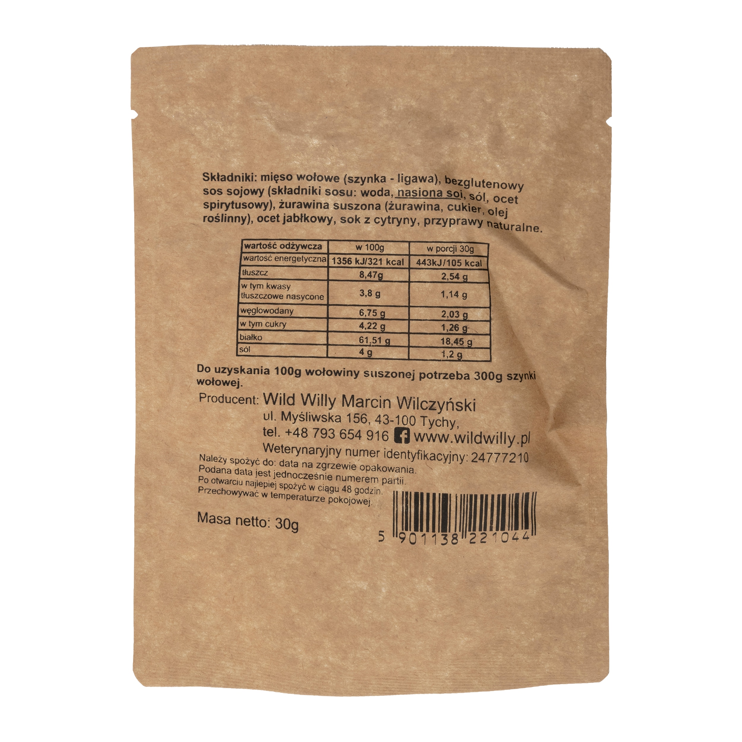 Wild Willy Beef Jerky szárított marhahús tőzegáfonya ízű 30 g - 3 db