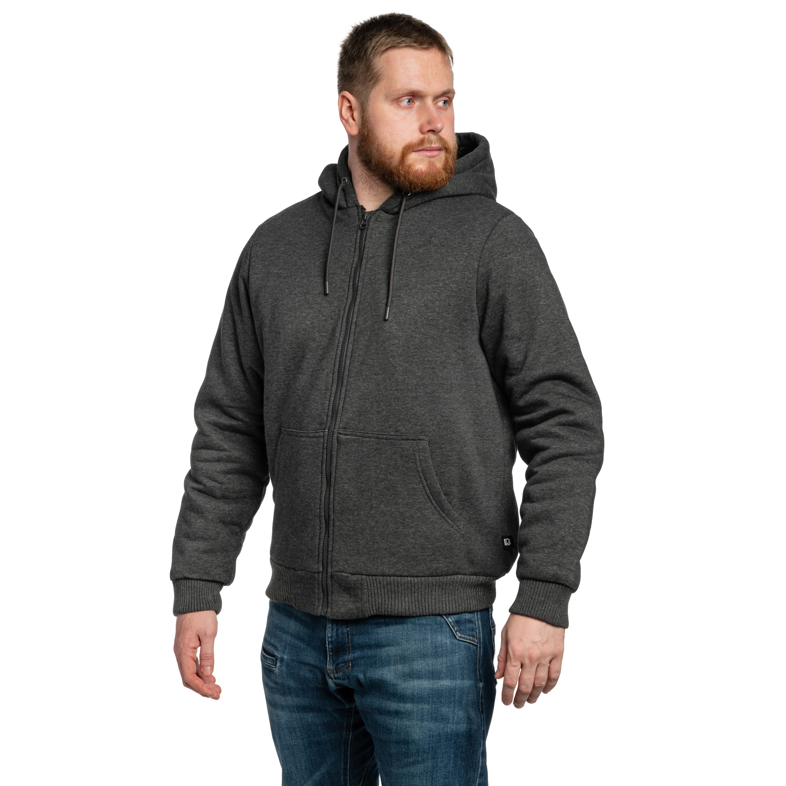 Brandit Sweatjacket Teddylining pulóver - Black Melange