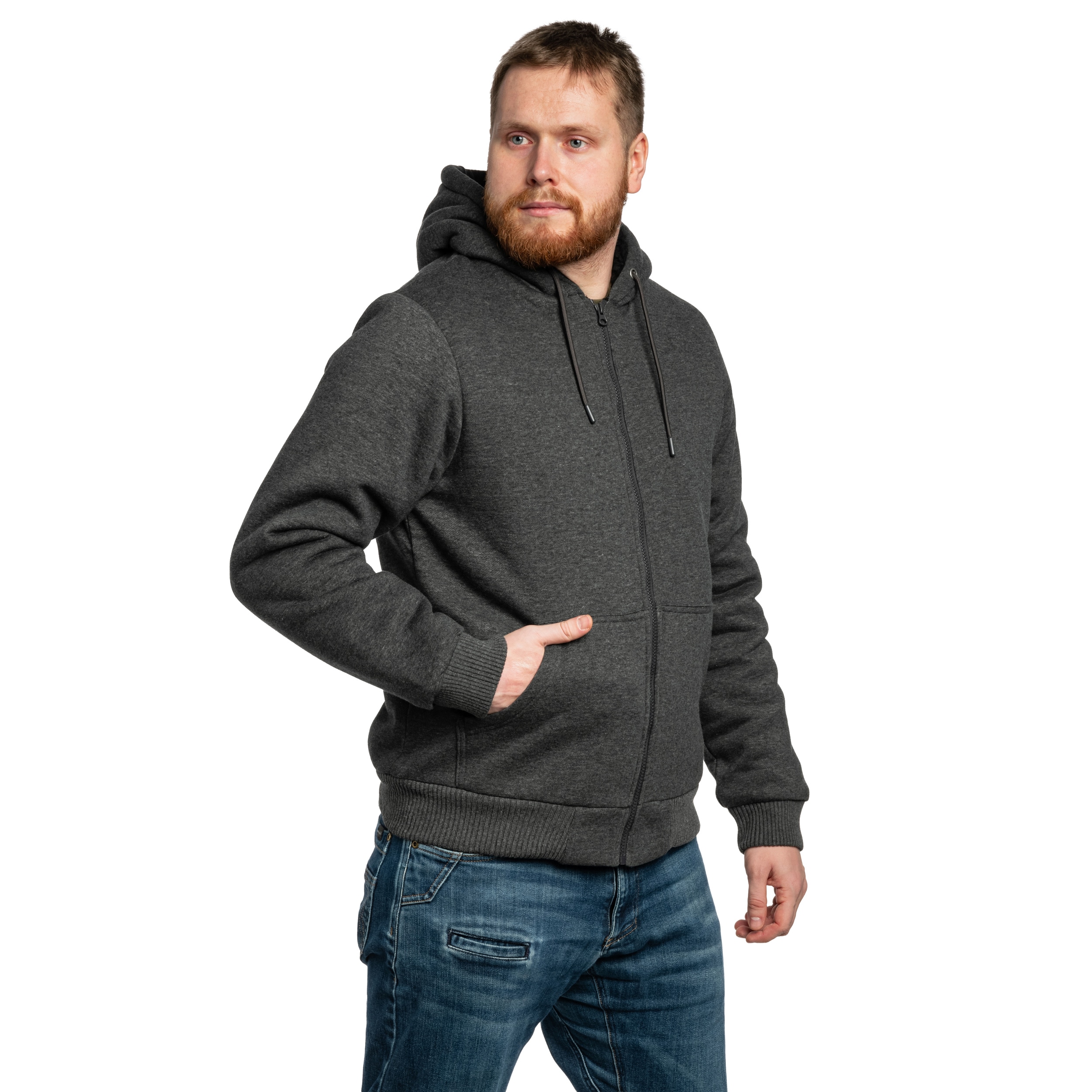 Brandit Sweatjacket Teddylining pulóver - Black Melange
