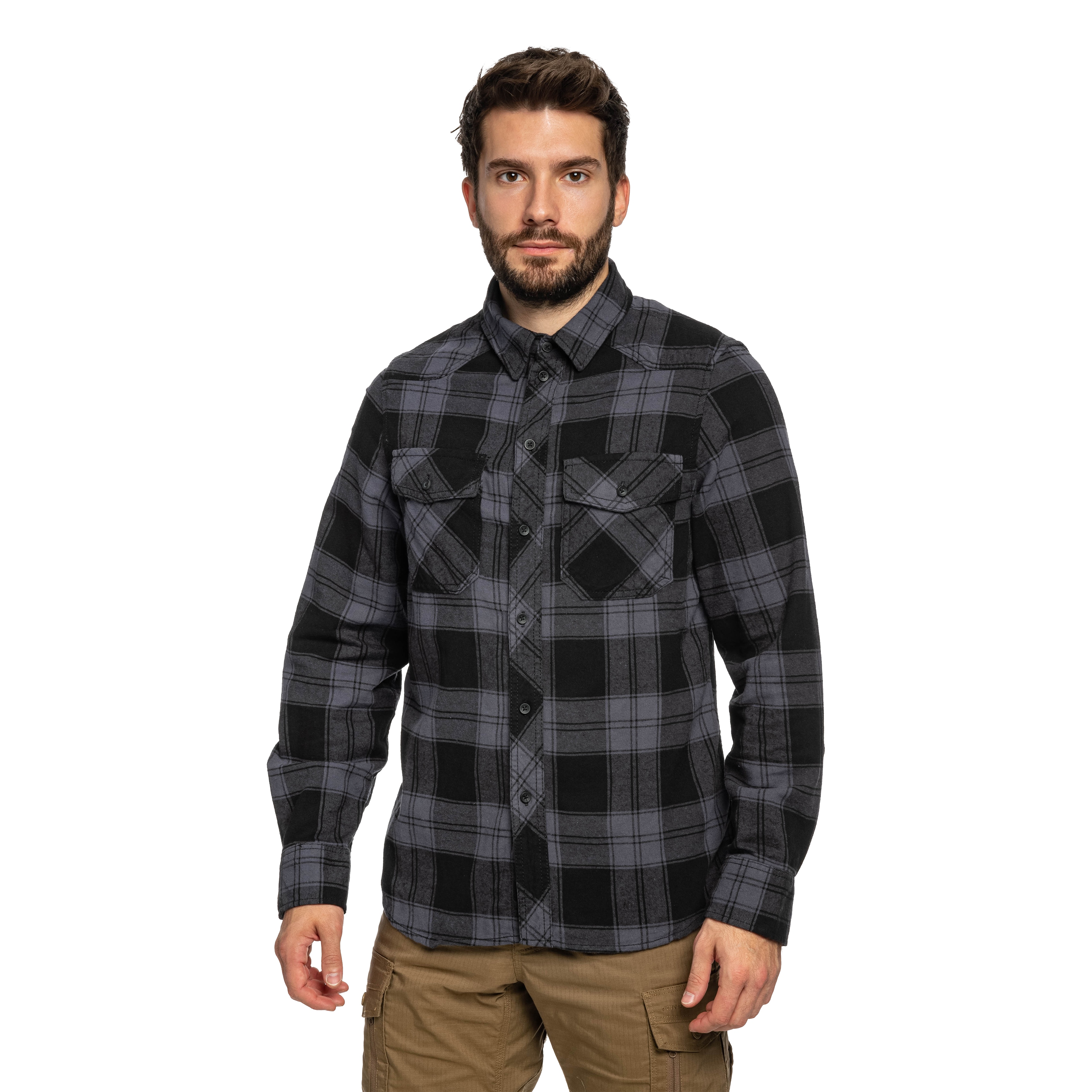 Brandit Check Shirt ing - Black/Steel Grey