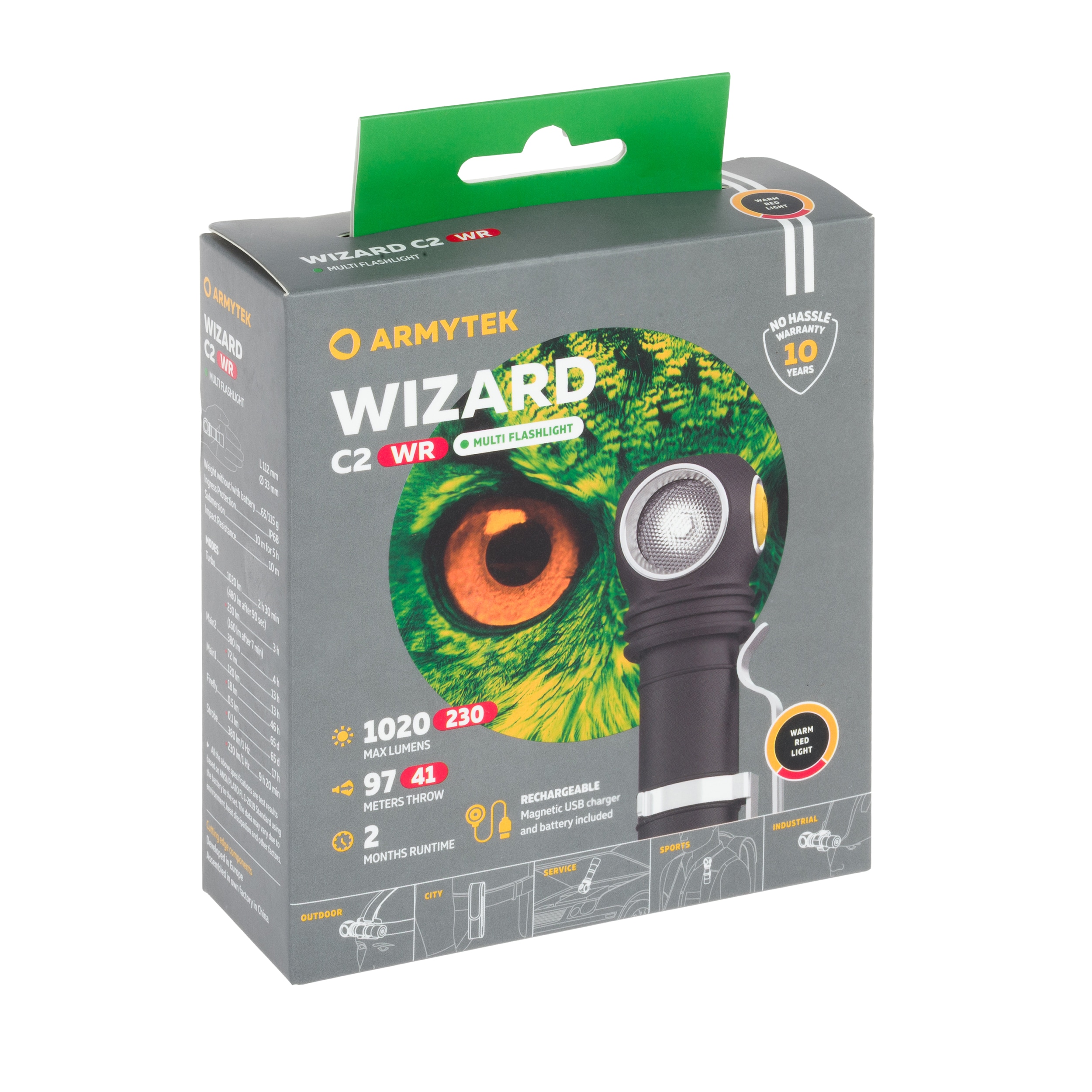 Armytek Wizard C2 WR Magnet USB Warm PCB  fej- és derékszögű lámpa - 1020 lumen