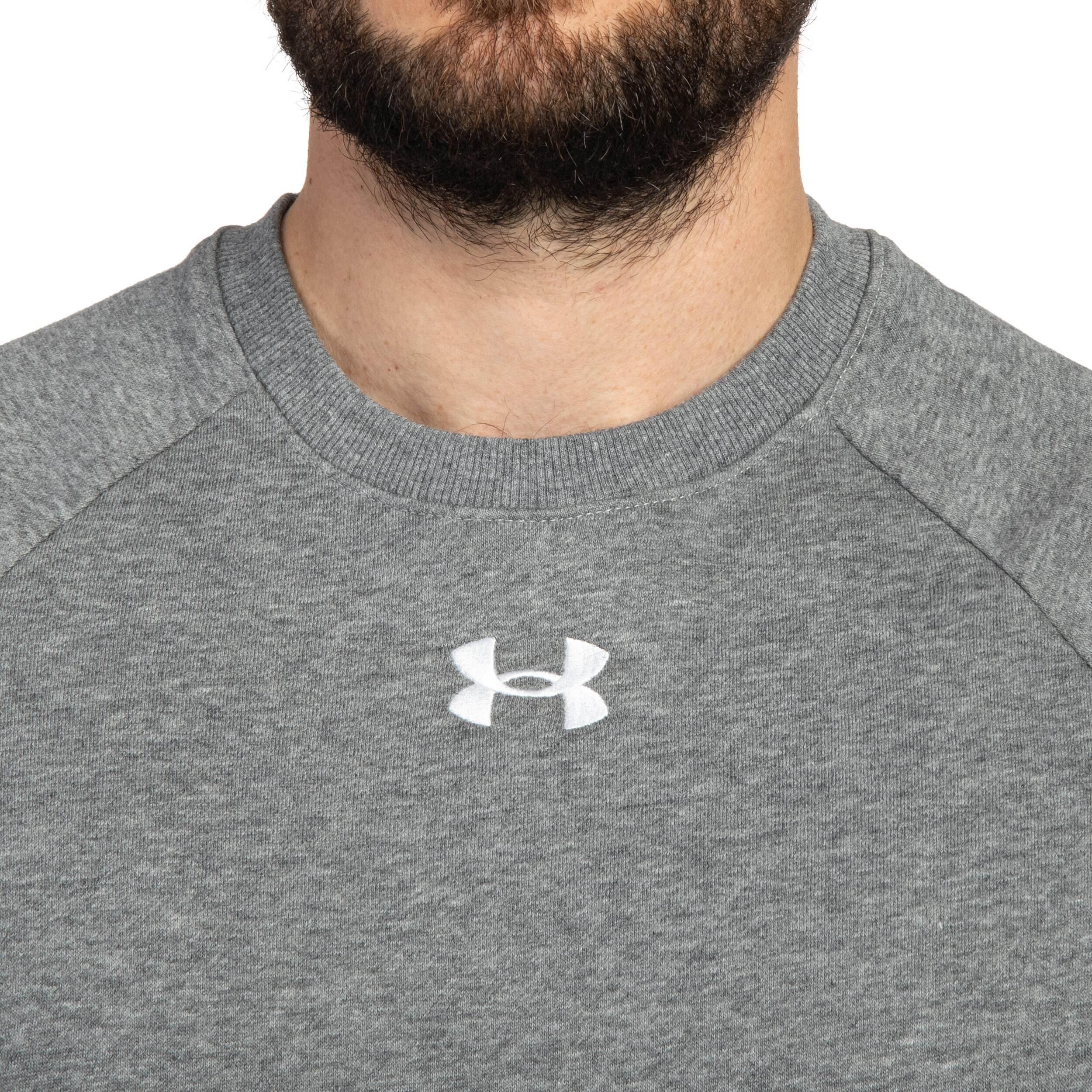 Under Armour UA Rival Fleece Crew pulóver - Castle Rock Light Heather/White