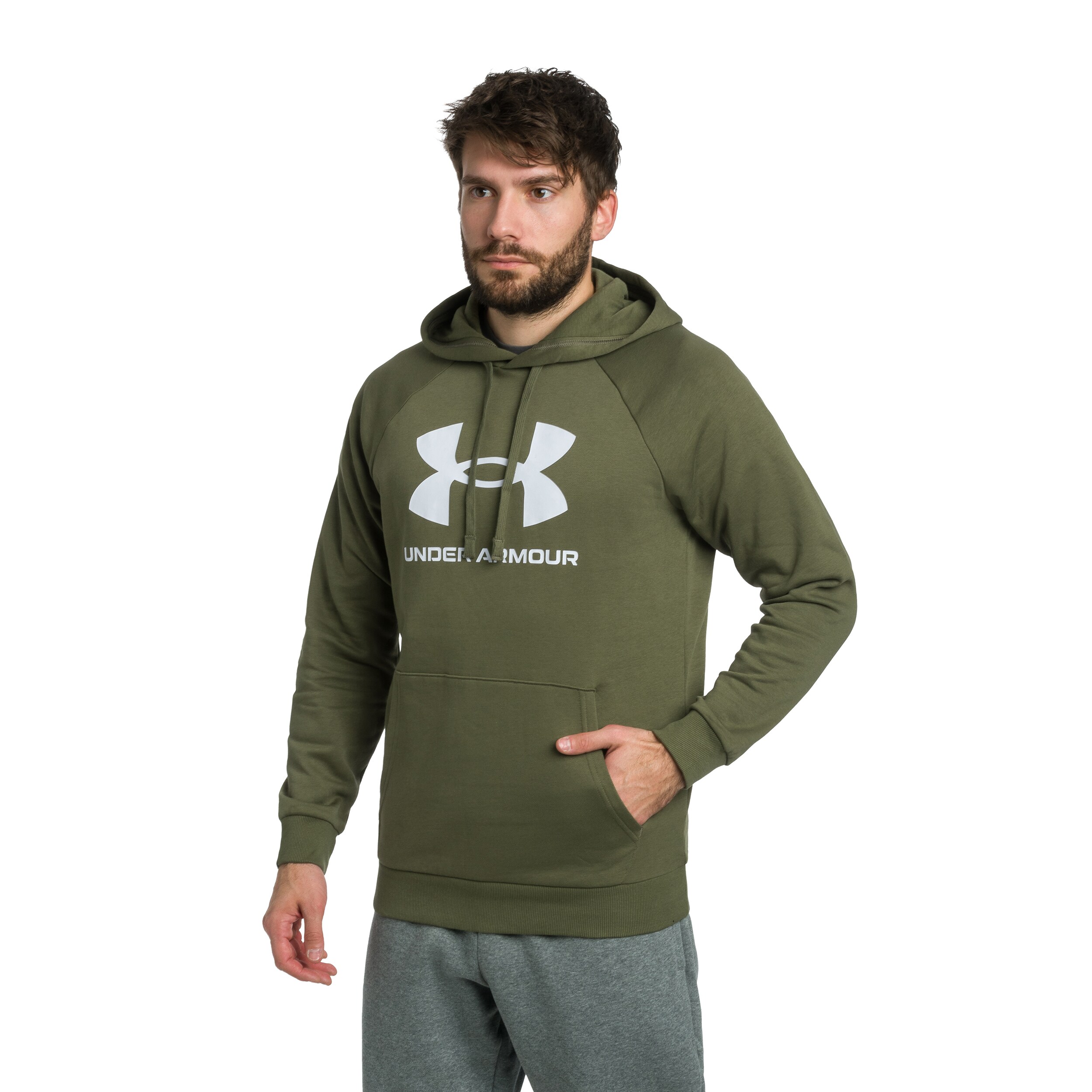 Under Armour Rival Fleece Logo pulóver - Marine OD Green/White