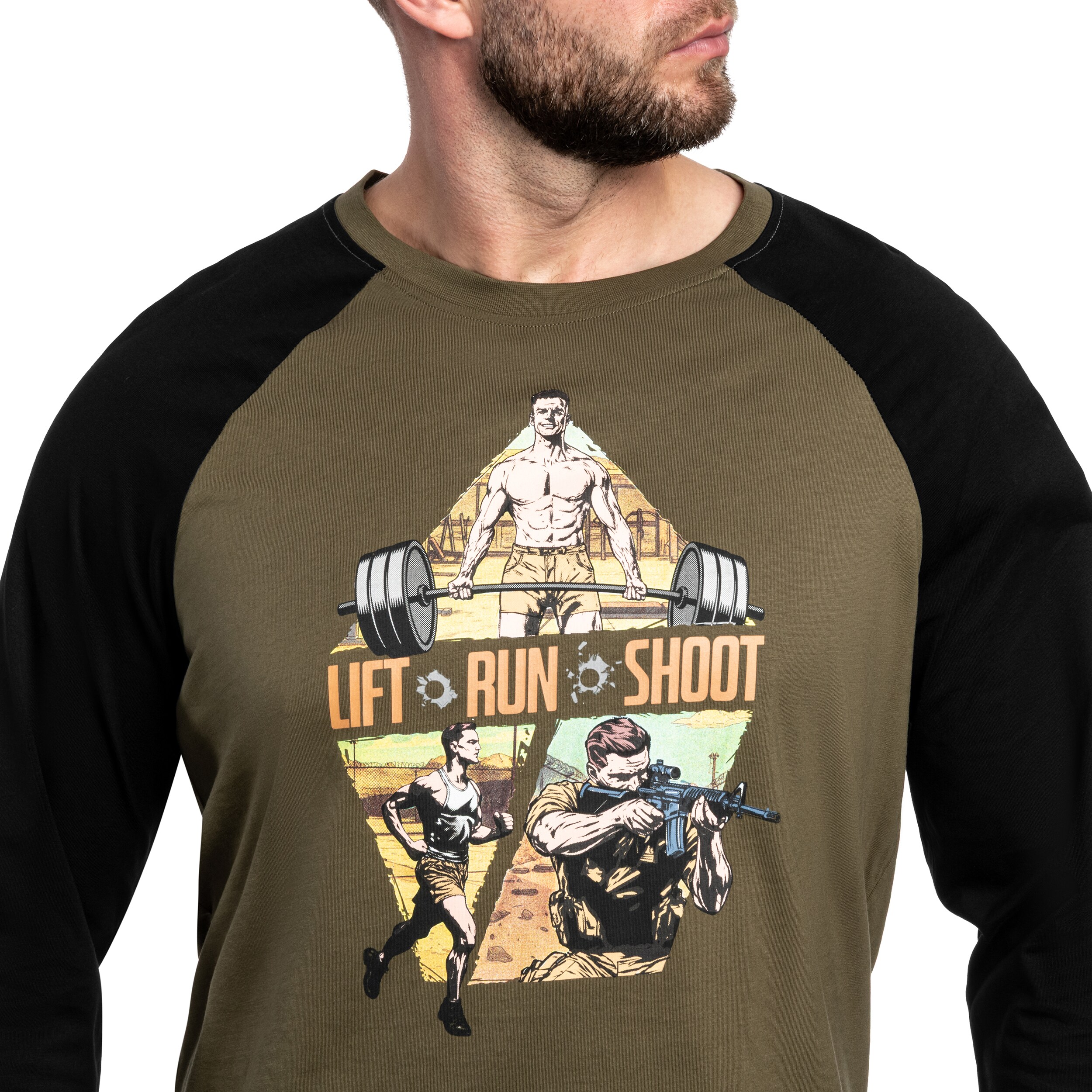 Helikon-Tex Lift, Run, Shoot Long Sleeve póló - Olive Green/Black
