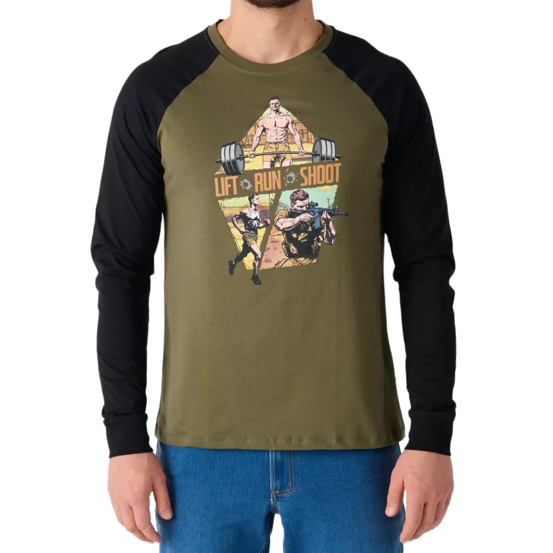 Helikon-Tex Lift, Run, Shoot Long Sleeve póló - Olive Green/Black