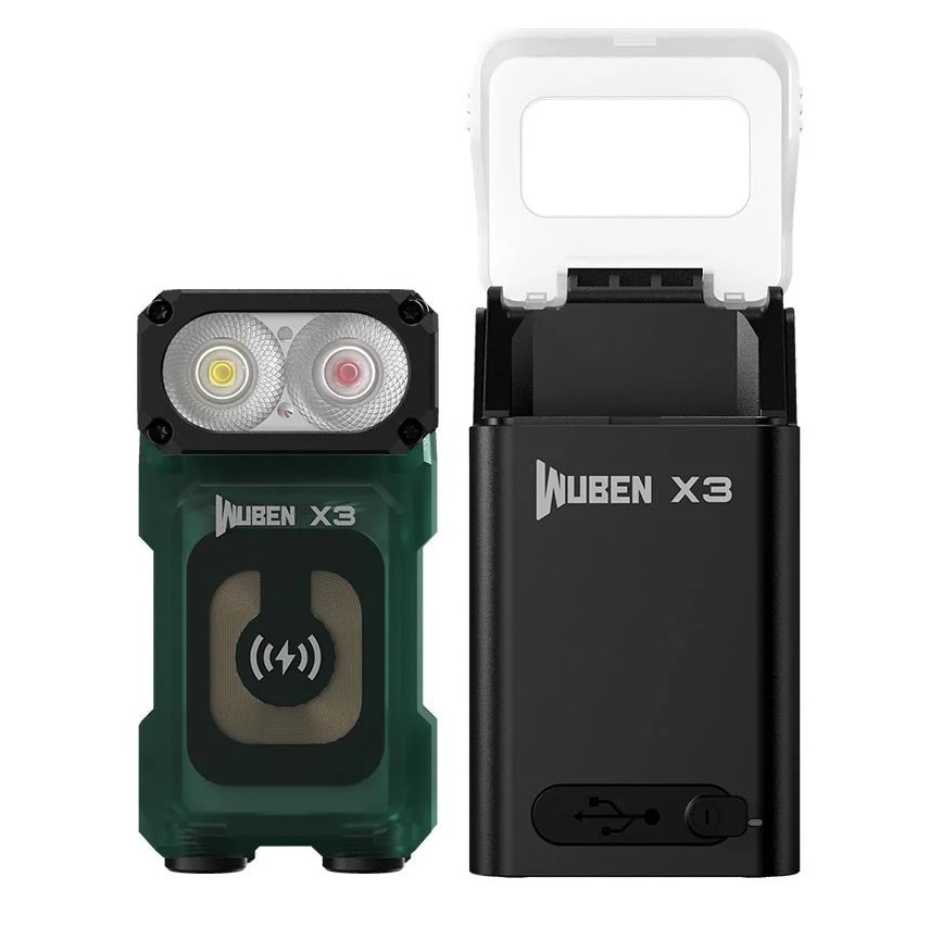 Wuben X3 Pro zseblámpa Green + Aluminum Charging Box - 700 lumen
