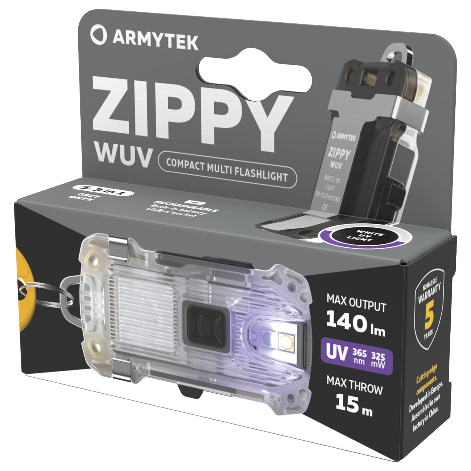 Armytek Zippy WUV USB-C zseblámpa 140 lumen - Grey