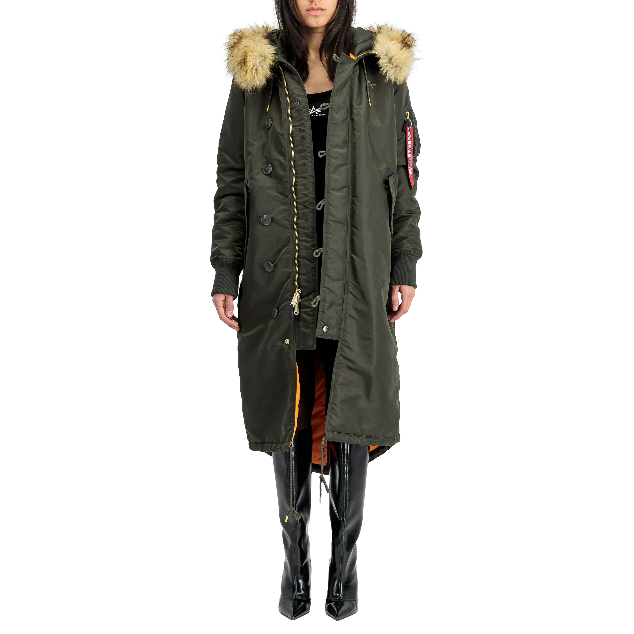 Alpha Industries Long Fishtail női kabát - Black/Olive