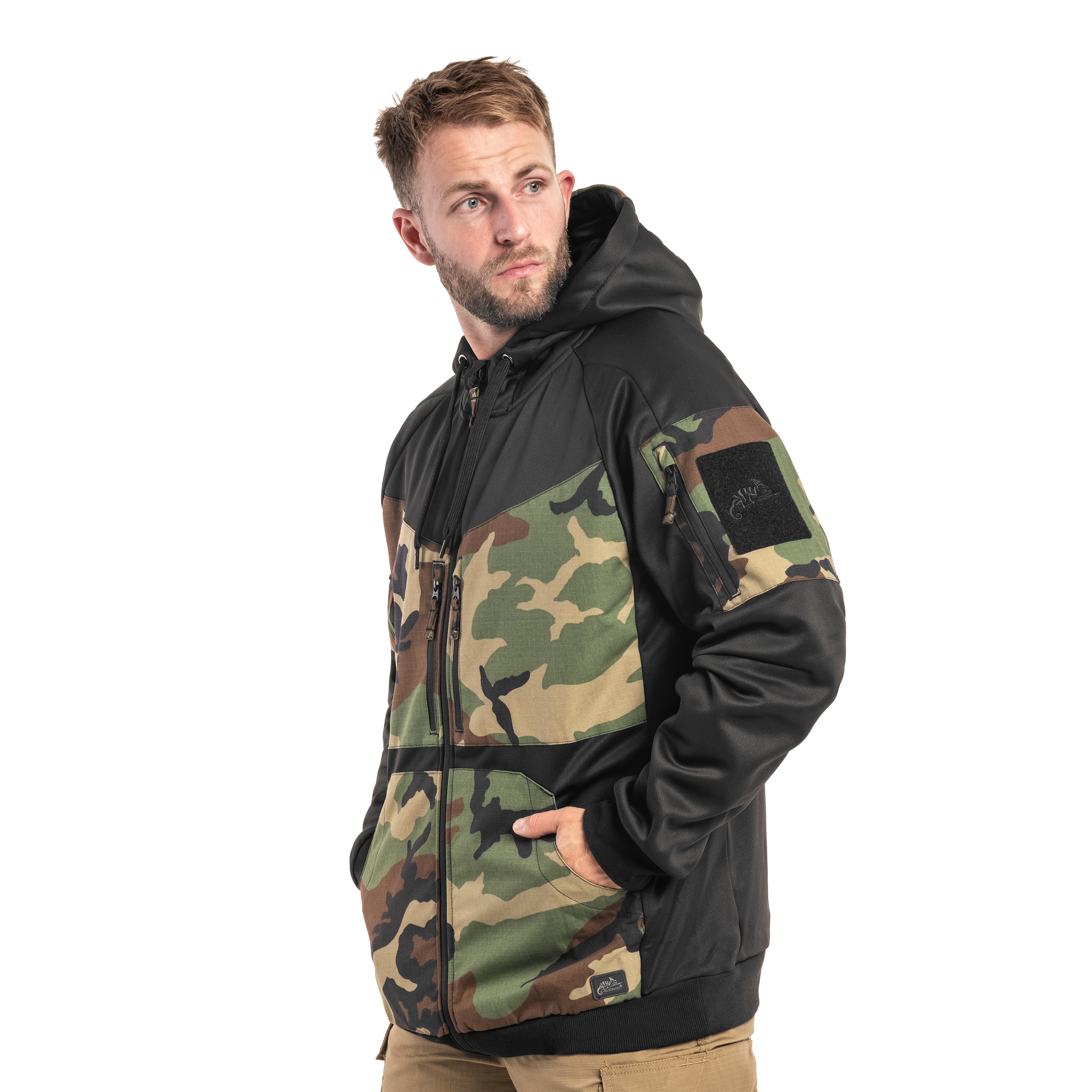 Helikon Rogue Hoodie pulóver- Black/US Woodland