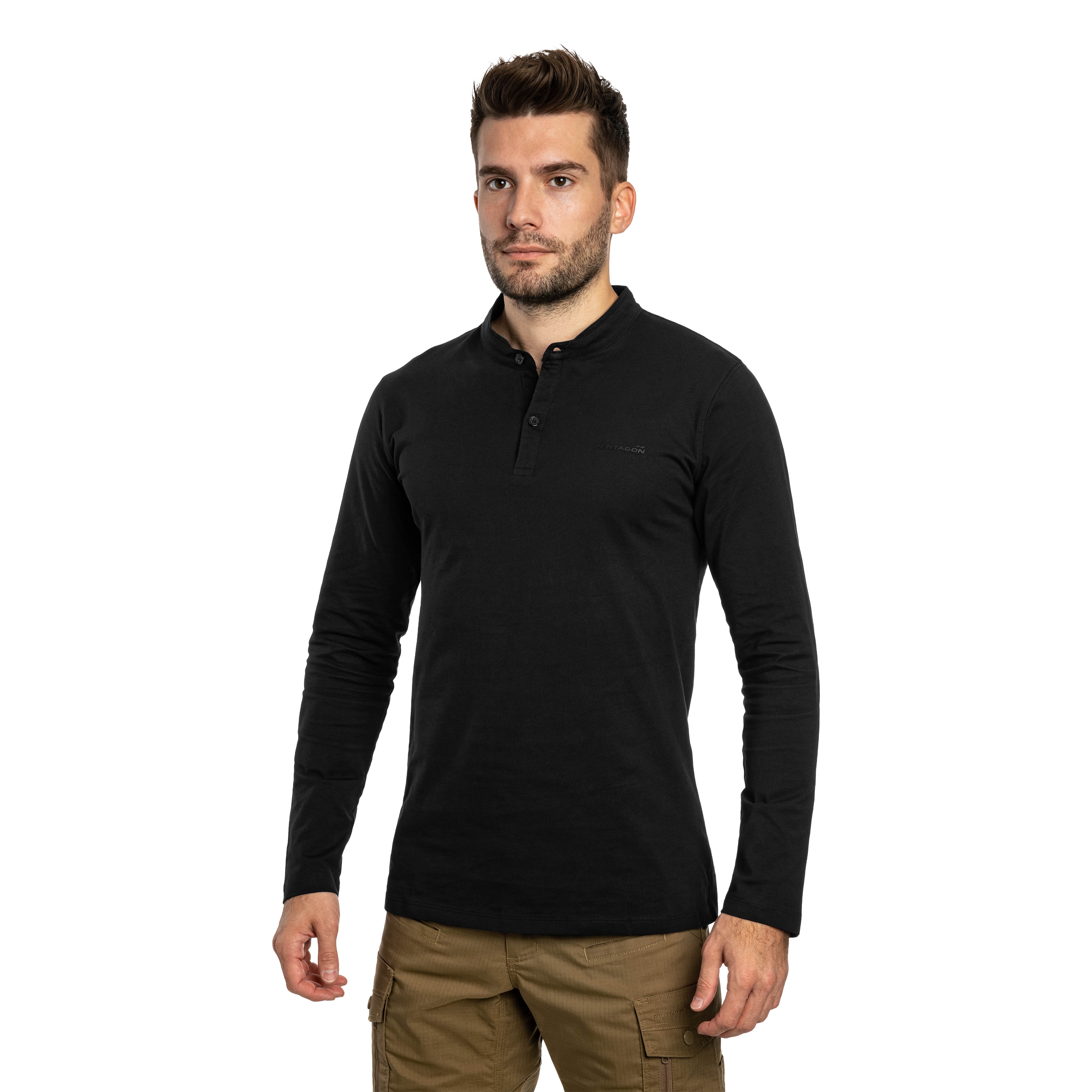 Pentagon Romeo Henley 2.0 hosszú ujjú gombos nyakú póló - Black
