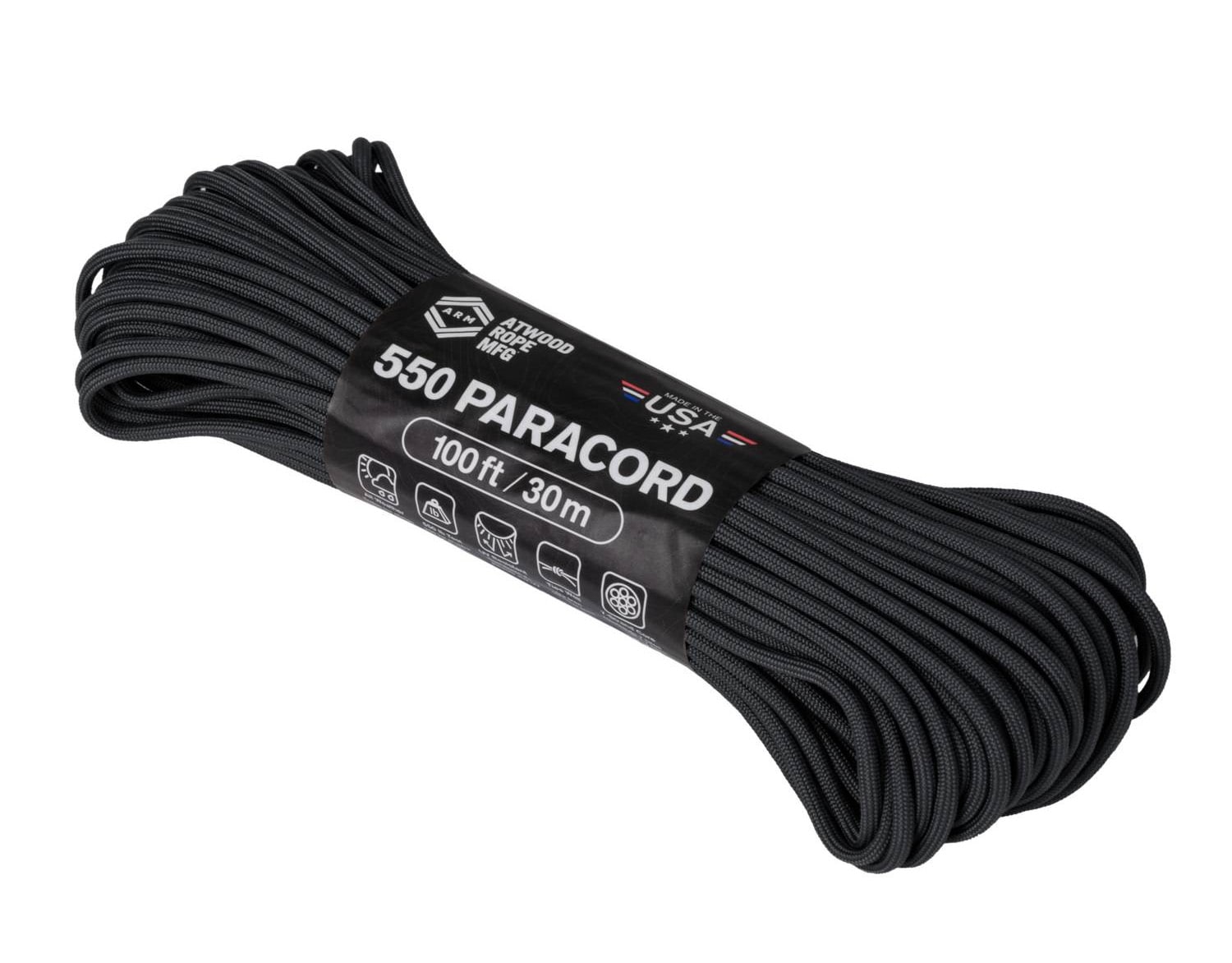 Atwood Rope MFG 550 Paracord kötél 30 m - Black