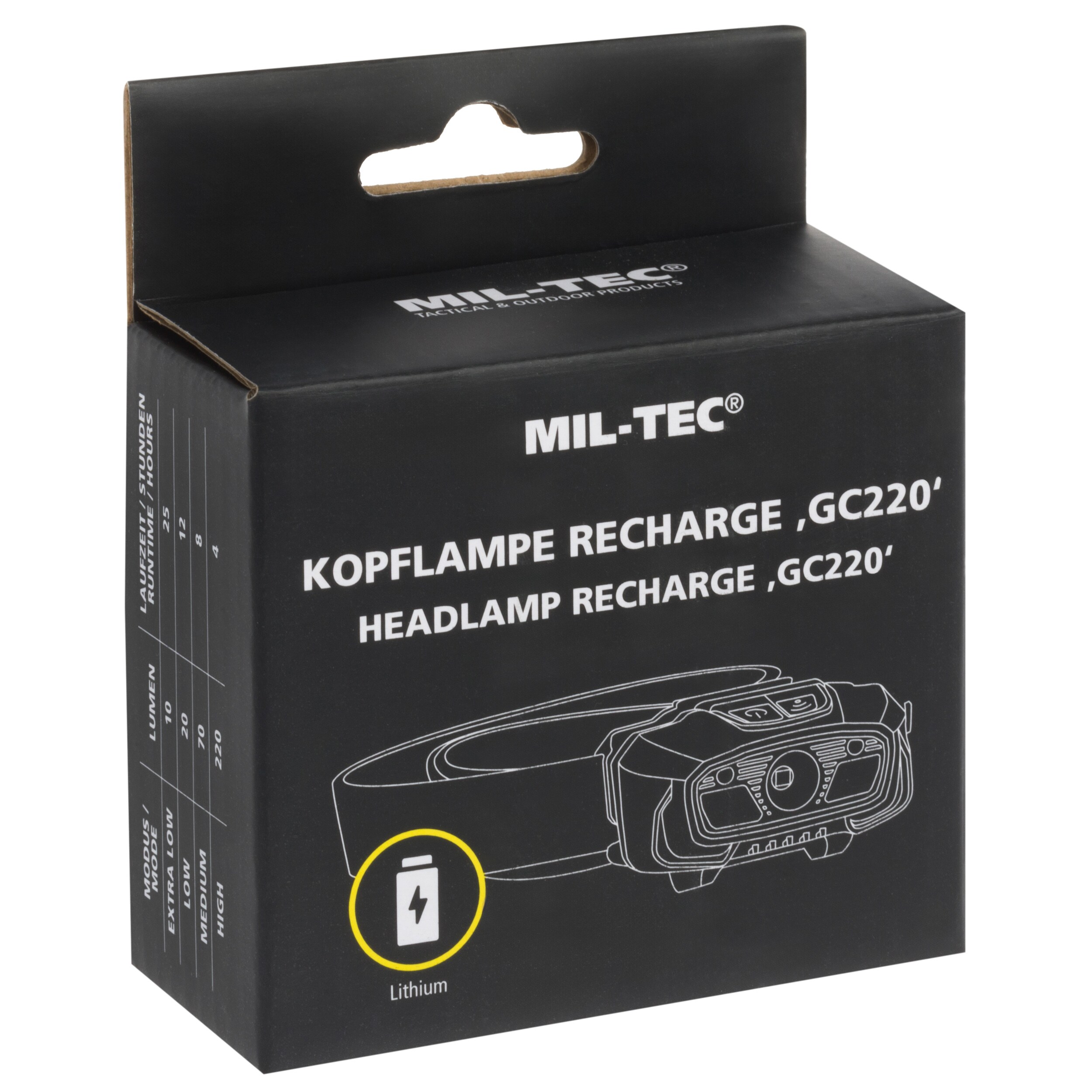 Mil-Tec GC220 Black fejlámpa - 220 lumen
