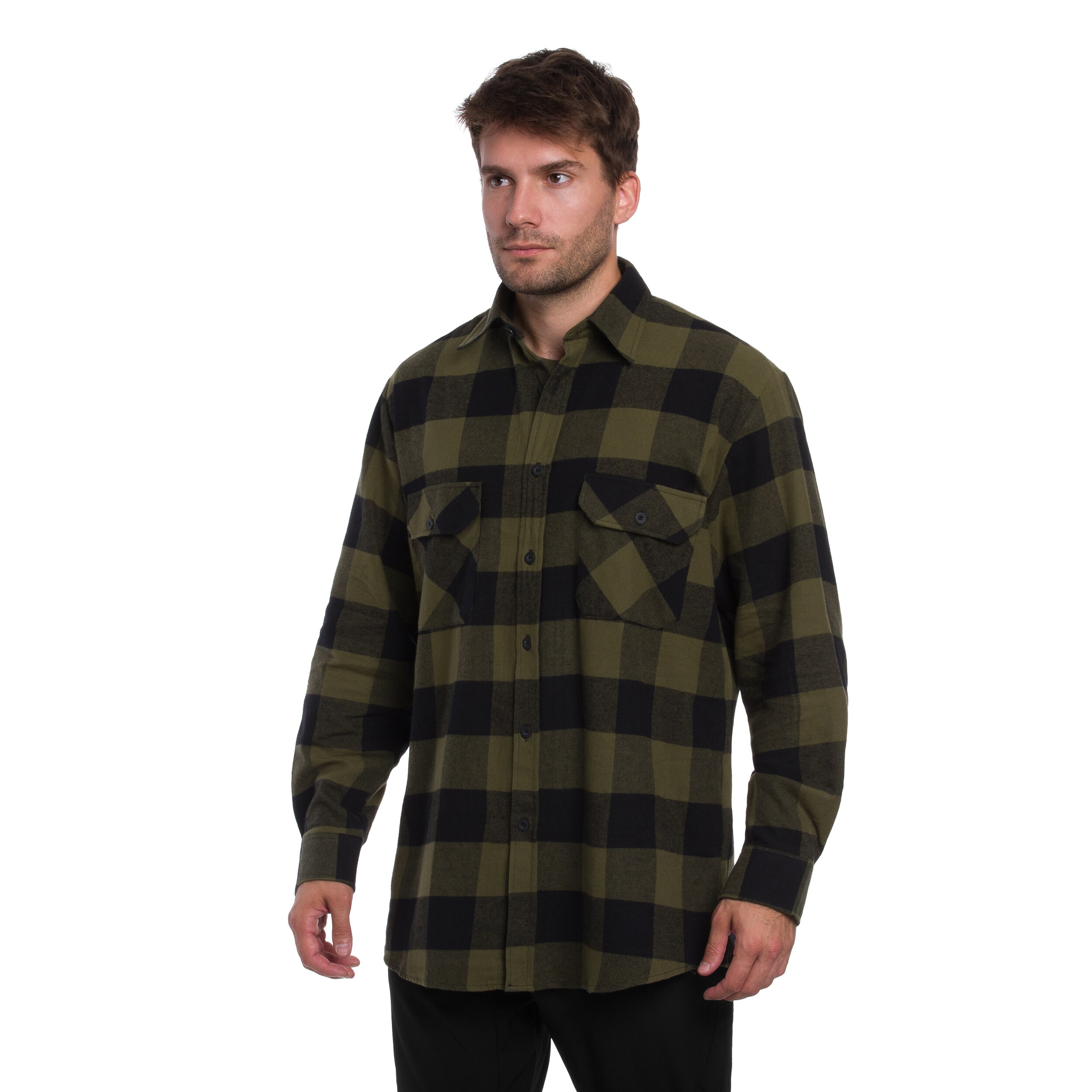 Mil-Tec Flannel Shirt Light Longsleeve ing - Black/Olive