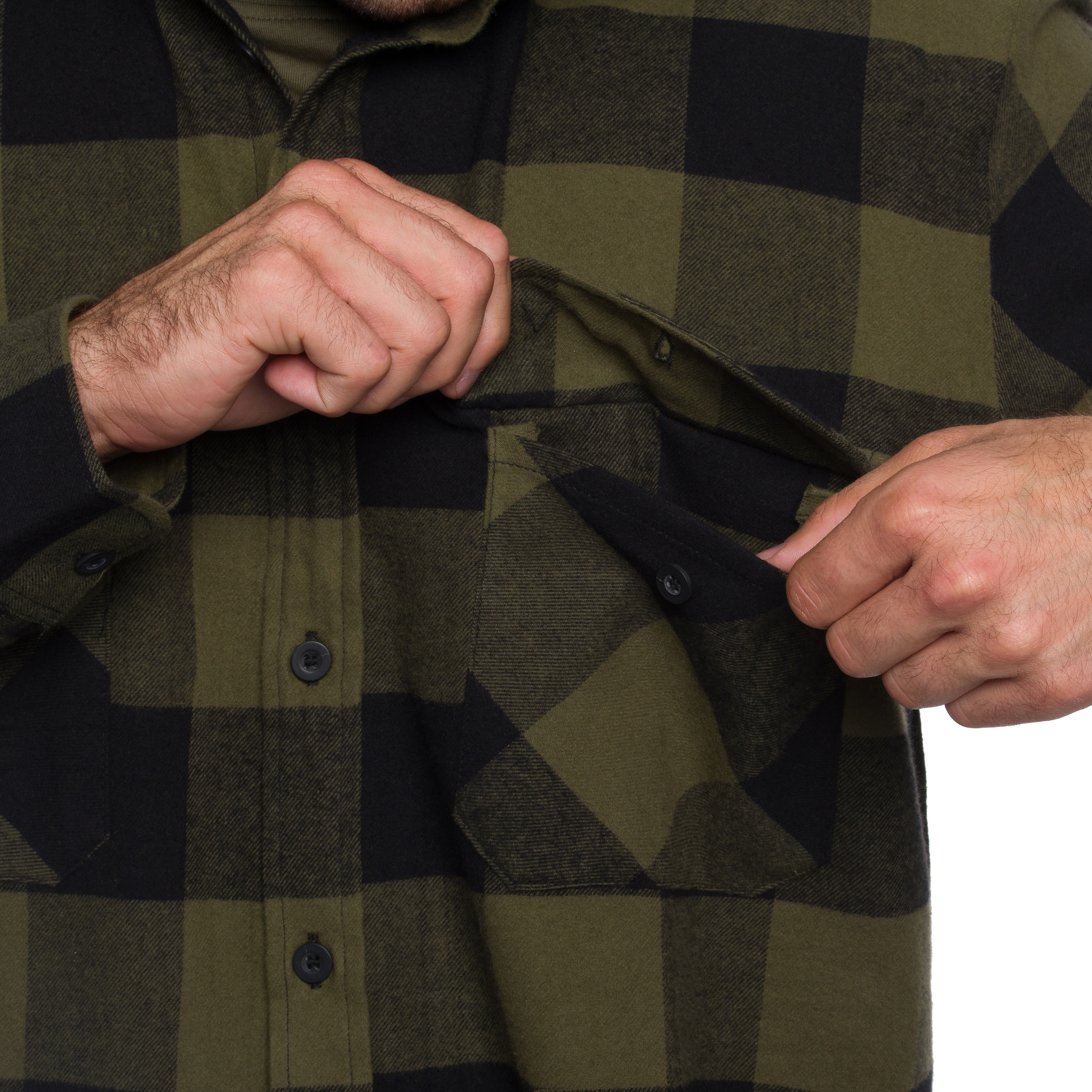 Mil-Tec Flannel Shirt Light Longsleeve ing - Black/Olive