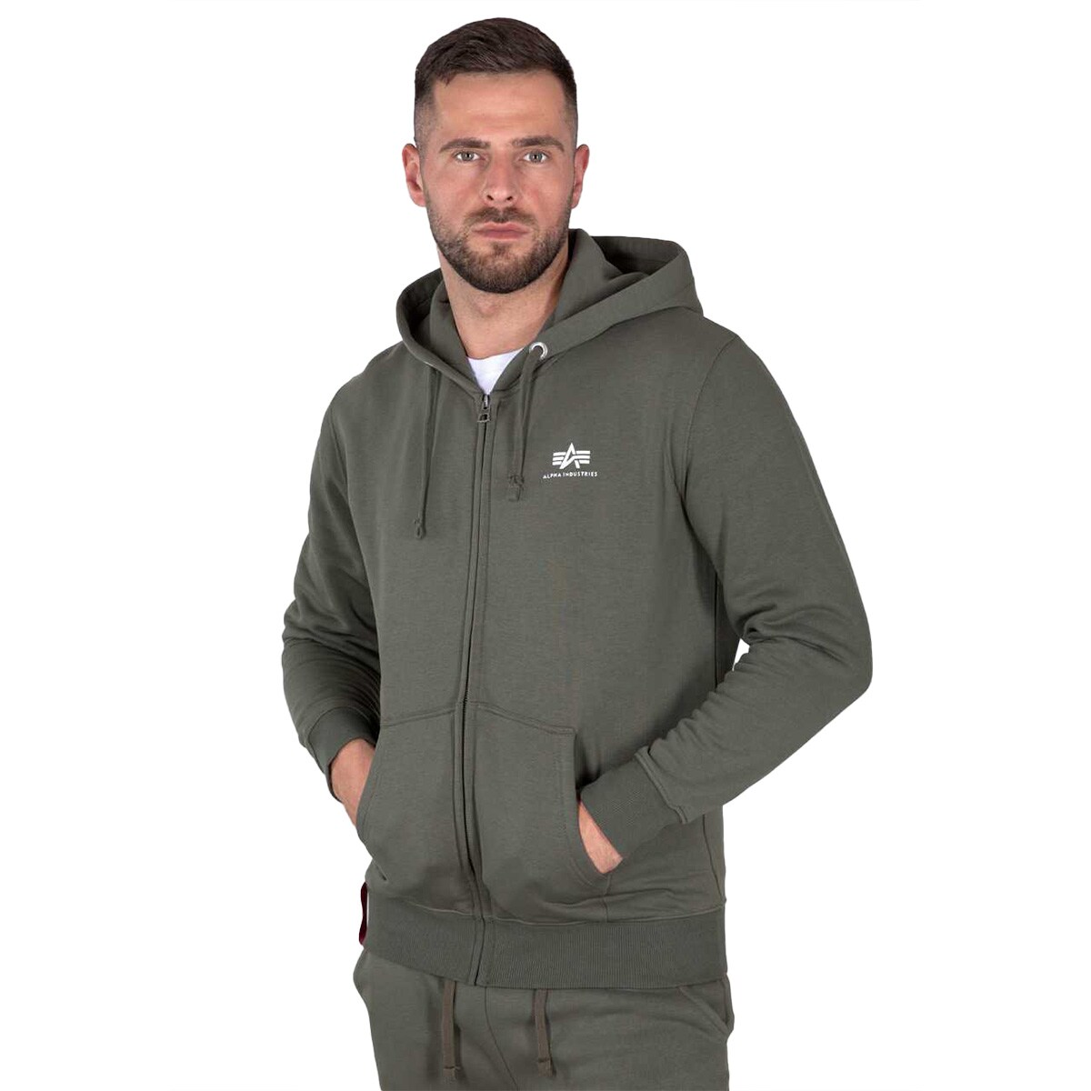 Alpha Industries Basic Zip Hoody Small Logo pulóver - Dark Olive
