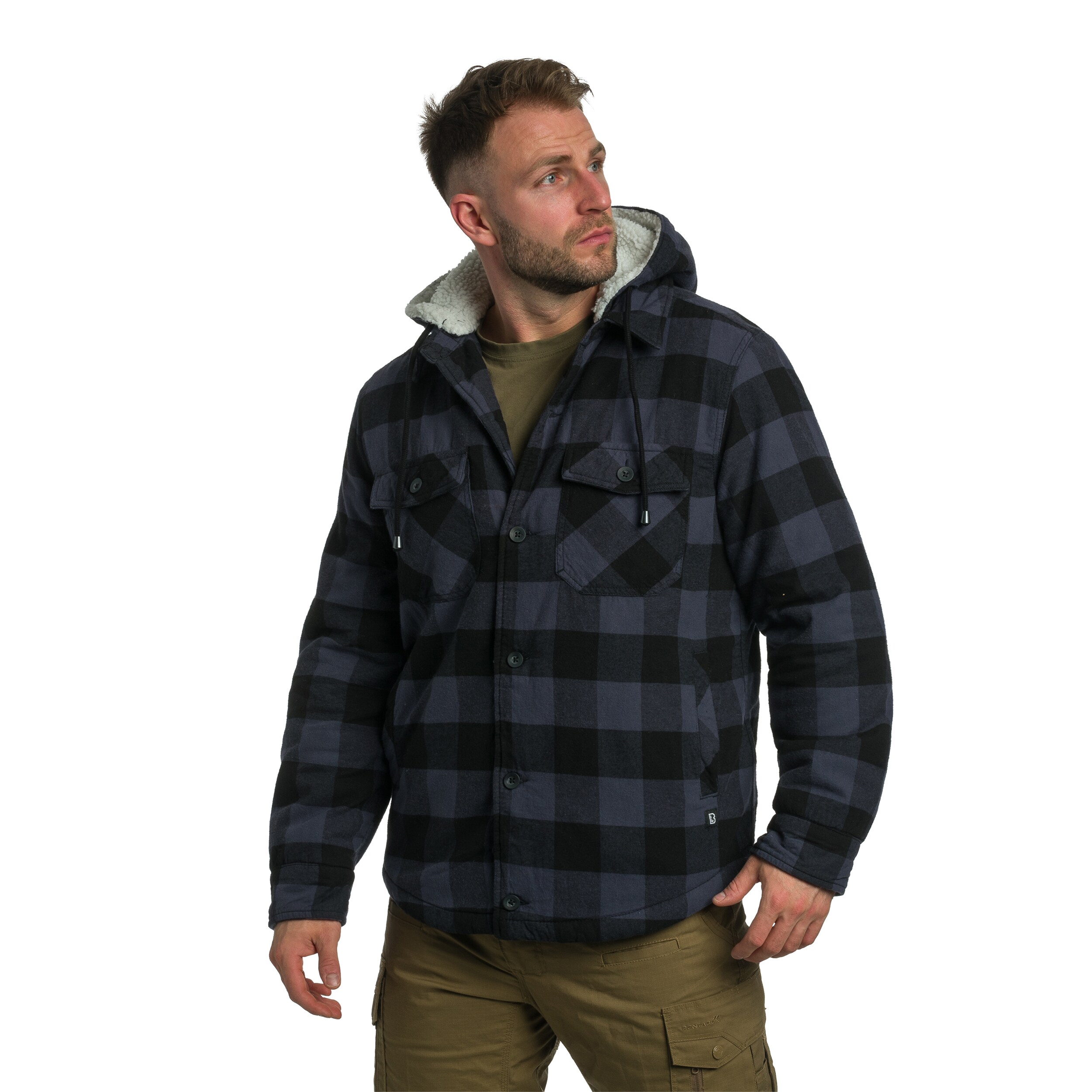 Brandit Lumberjacket Hooded kabát - Black/Grey Gringham