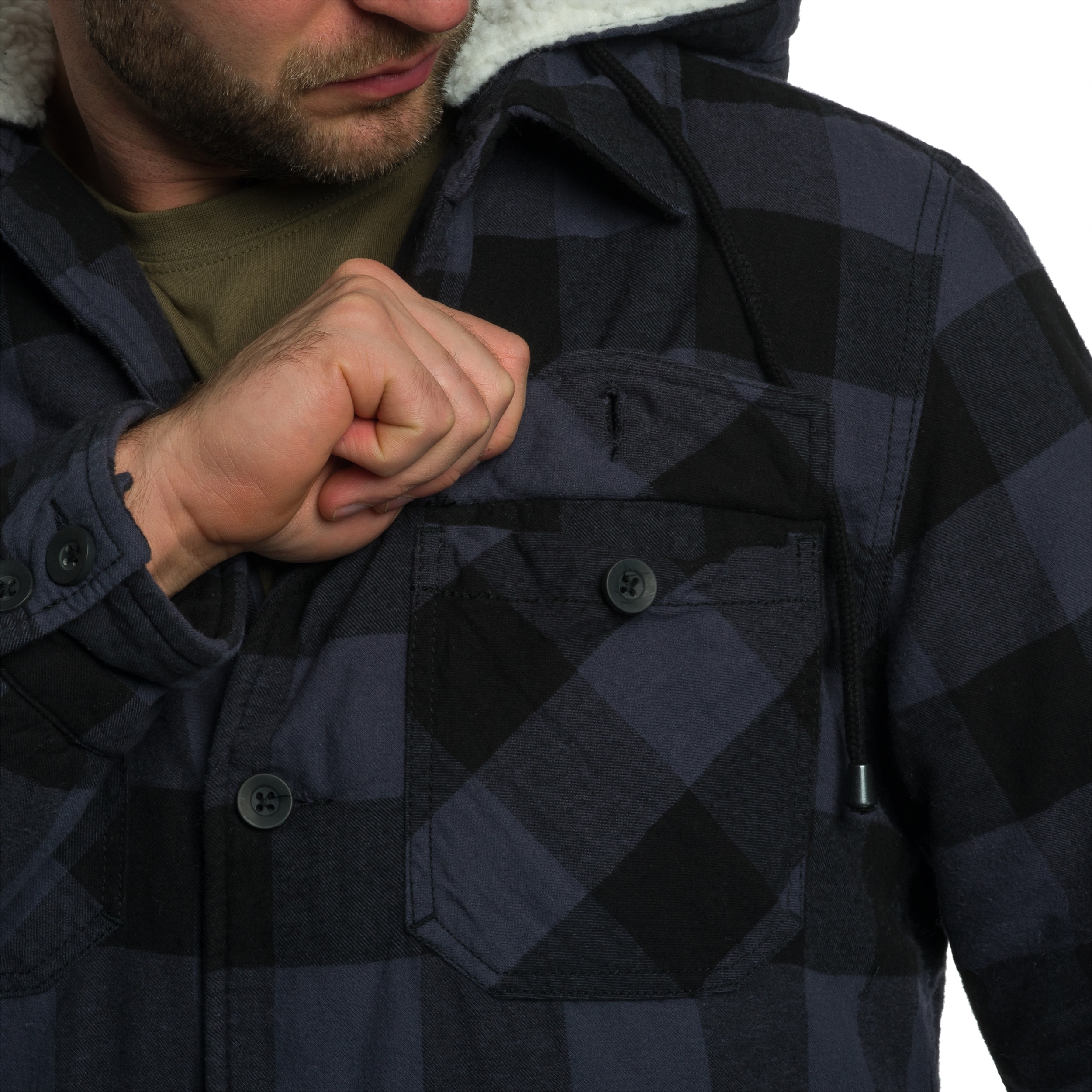 Brandit Lumberjacket Hooded kabát - Black/Grey Gringham