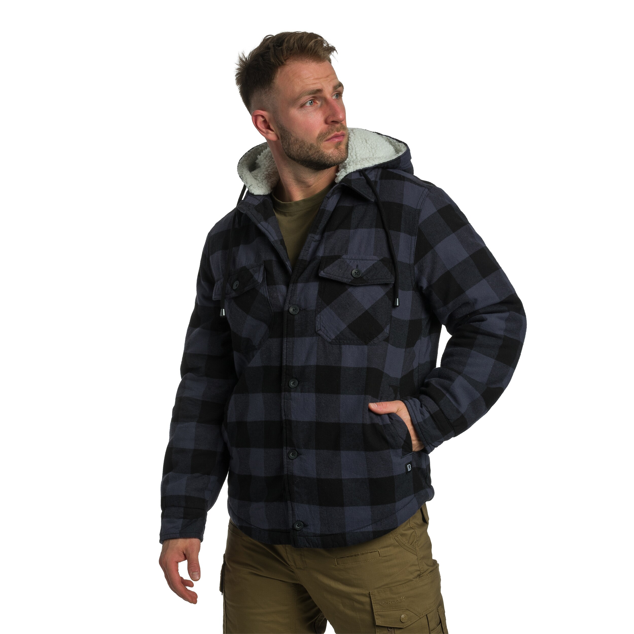 Brandit Lumberjacket Hooded kabát - Black/Grey Gringham