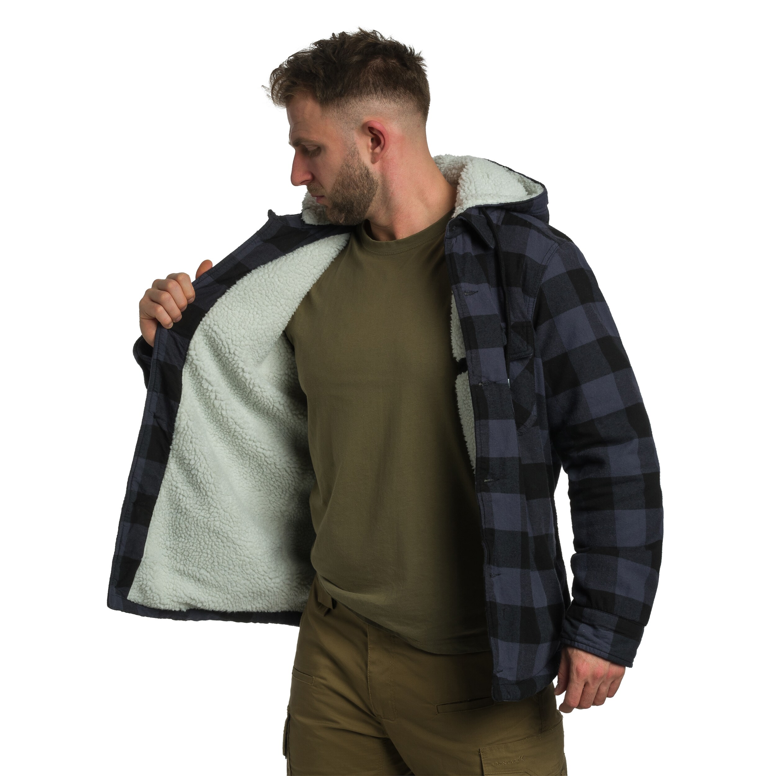 Brandit Lumberjacket Hooded kabát - Black/Grey Gringham