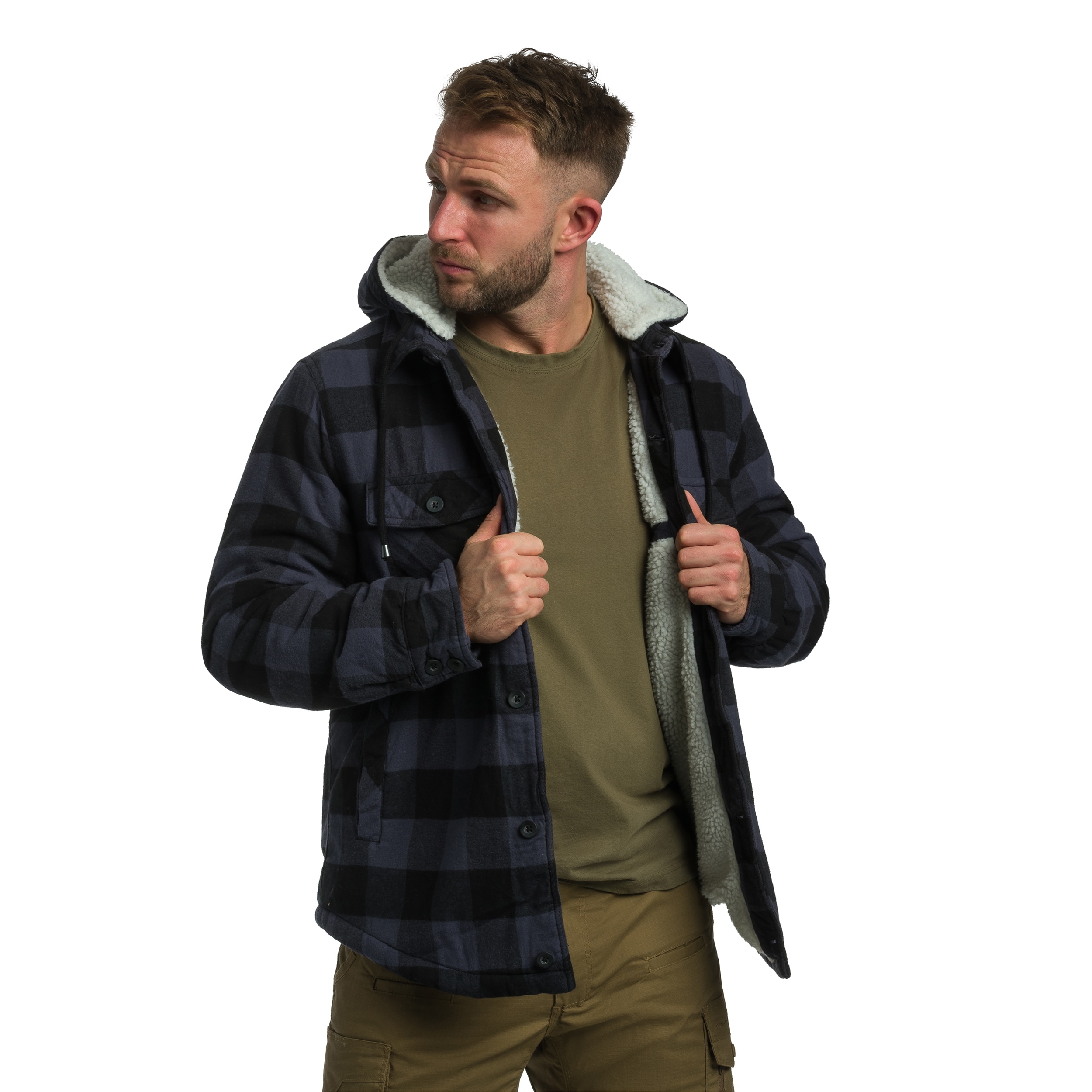 Brandit Lumberjacket Hooded kabát - Black/Grey Gringham