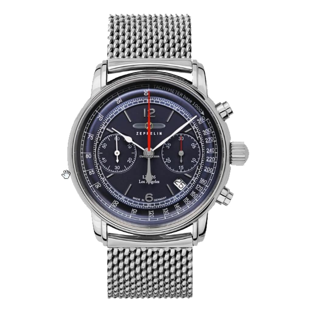Zeppelin LZ126 Los Angeles Orologio Uomo: Cronografo Al Quarzo, Cinturino In Pelle, Quadrante Blu, 43mm