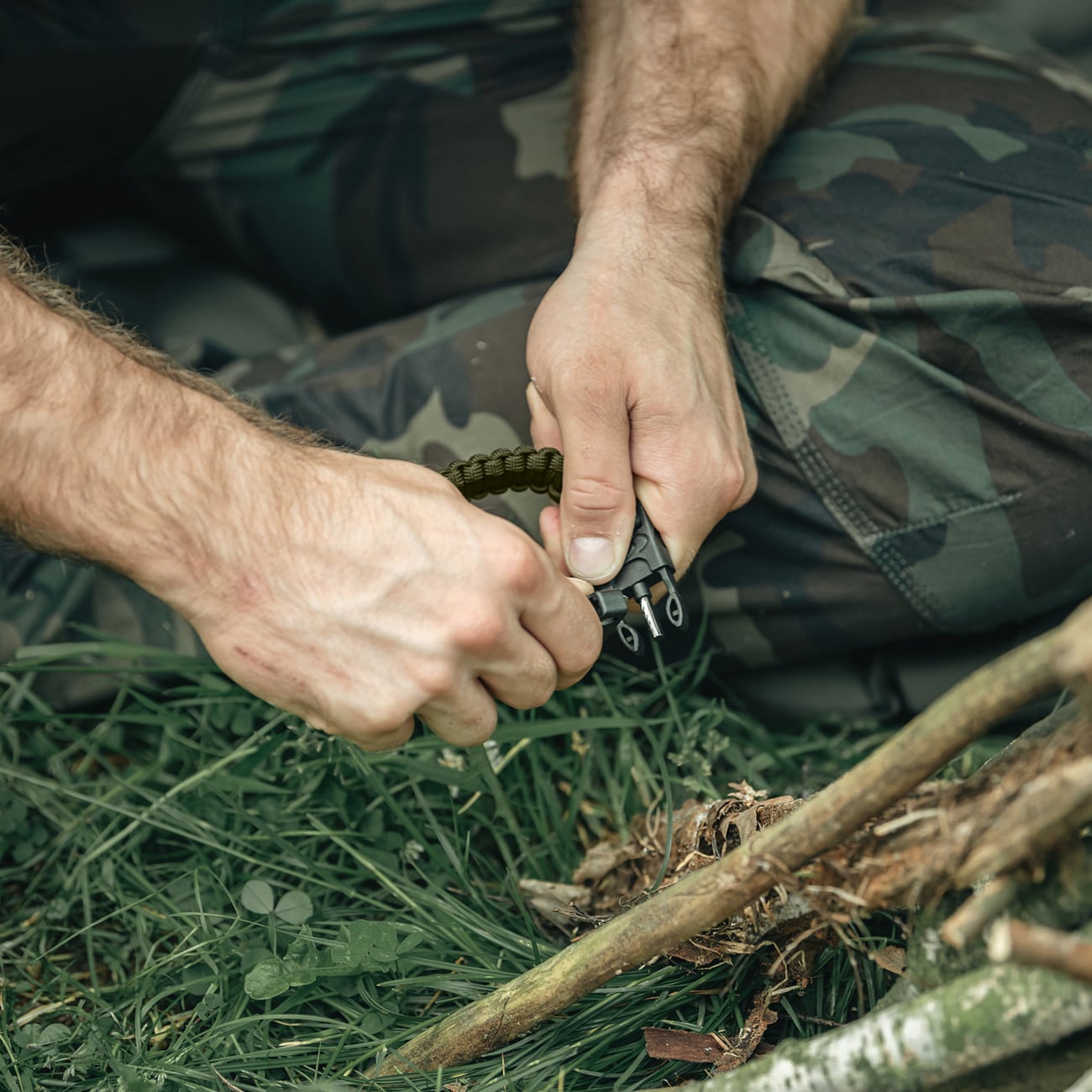 Badger Outdoor Paracord Bracelet with flint - Olive