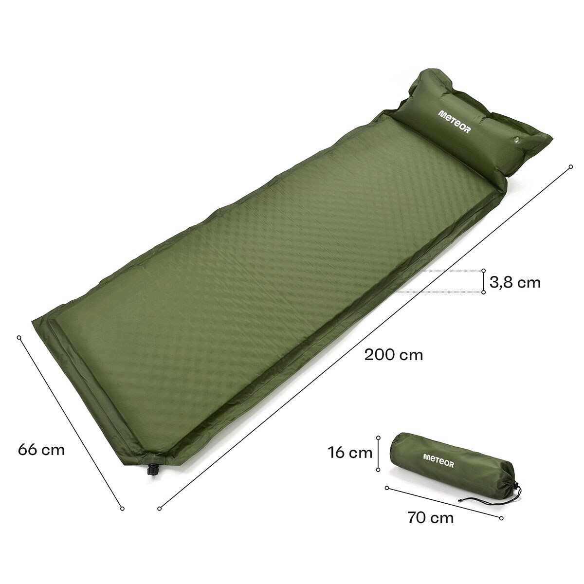 Meteor self-inflating mat 200 x 66 x 3,8 cm - Olive