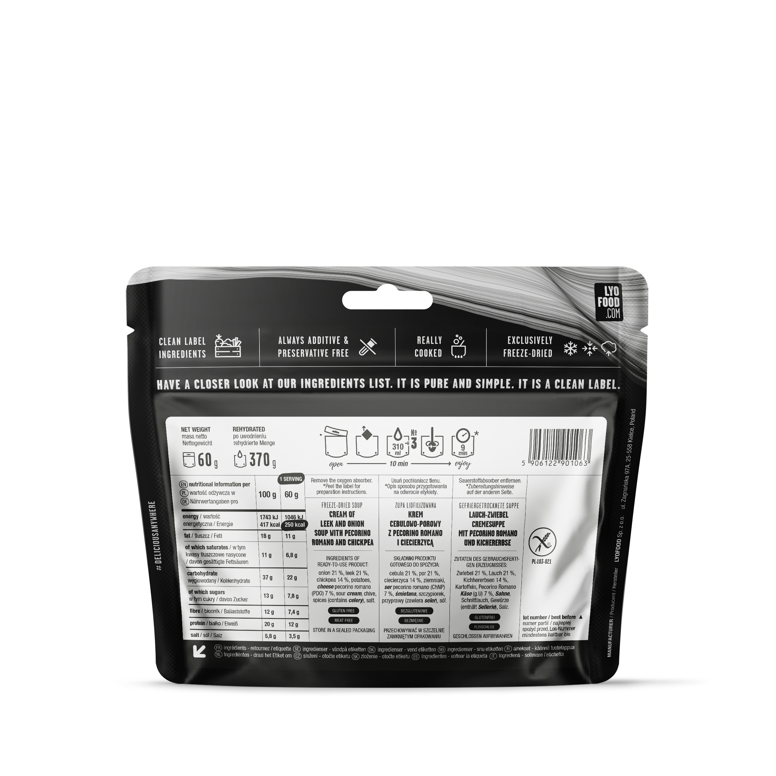 LYOFOOD Cream of Leek & Onion Soup with Pecorino Romano and Chickpea 370 g