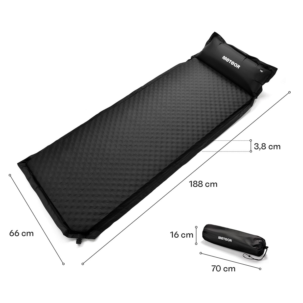 Meteor self-inflating mat 200 x 66 x 3.8 cm - Black