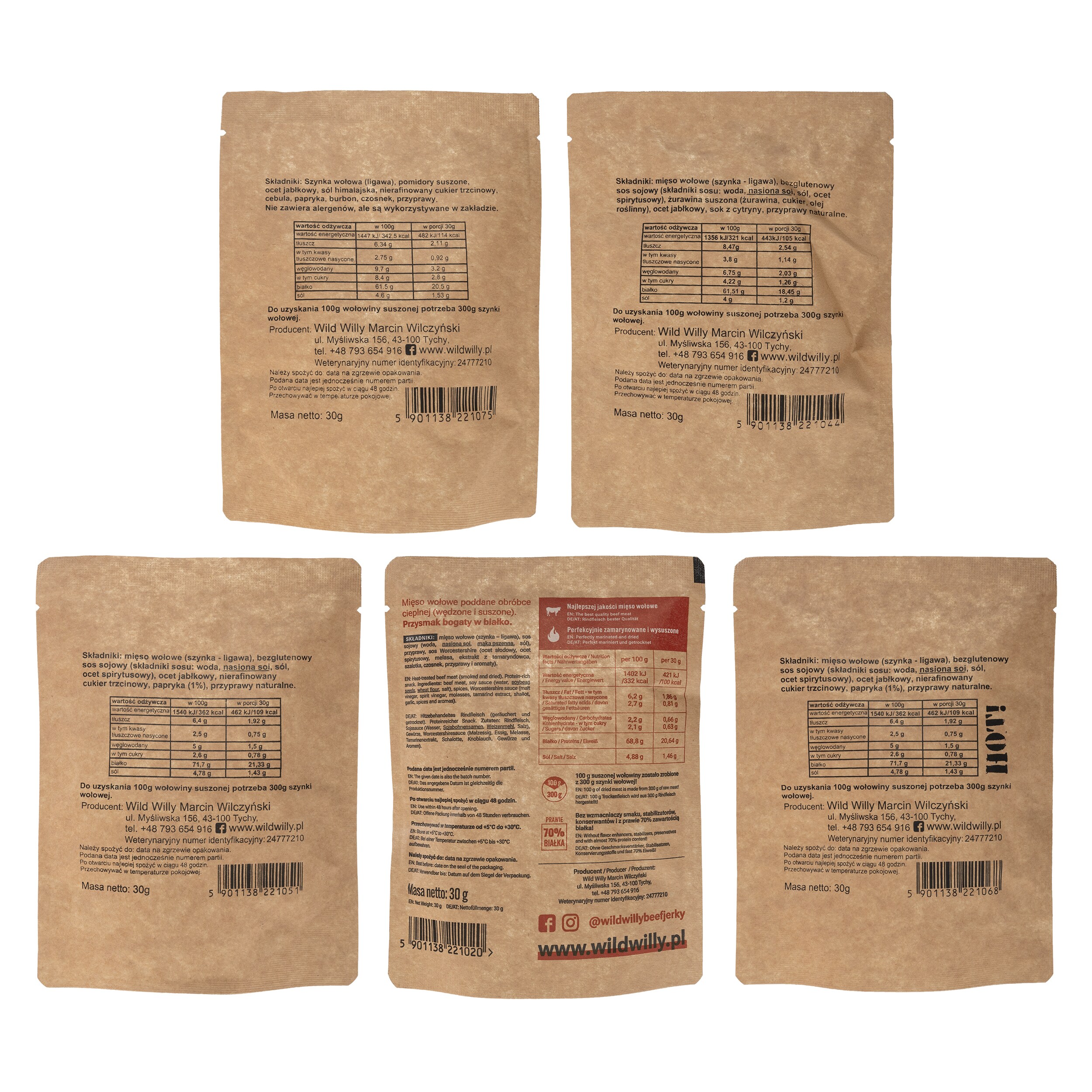 Dried beef Wild Willy Beef Jerky Classic/ BBQ/ Paprika/ Paprika Hot!/ Cranberry 5 x 30 g