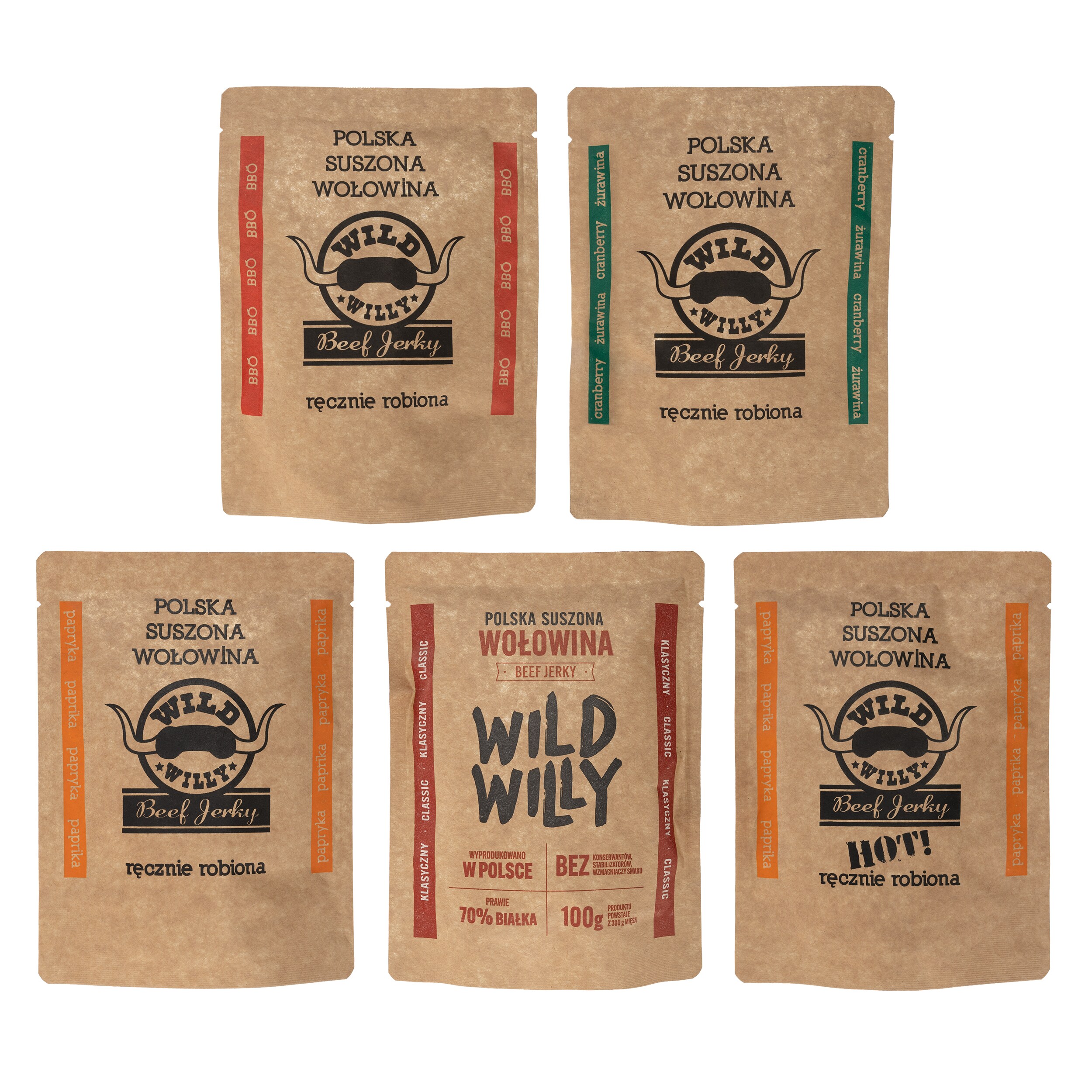 Dried beef Wild Willy Beef Jerky Classic/ BBQ/ Paprika/ Paprika Hot!/ Cranberry 5 x 30 g
