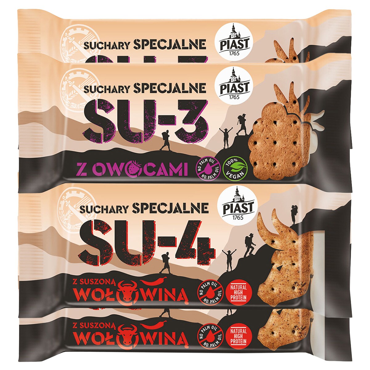 Piast SU-3/SU-4 special biscuits 4 x 70 g - Fruit/Beef