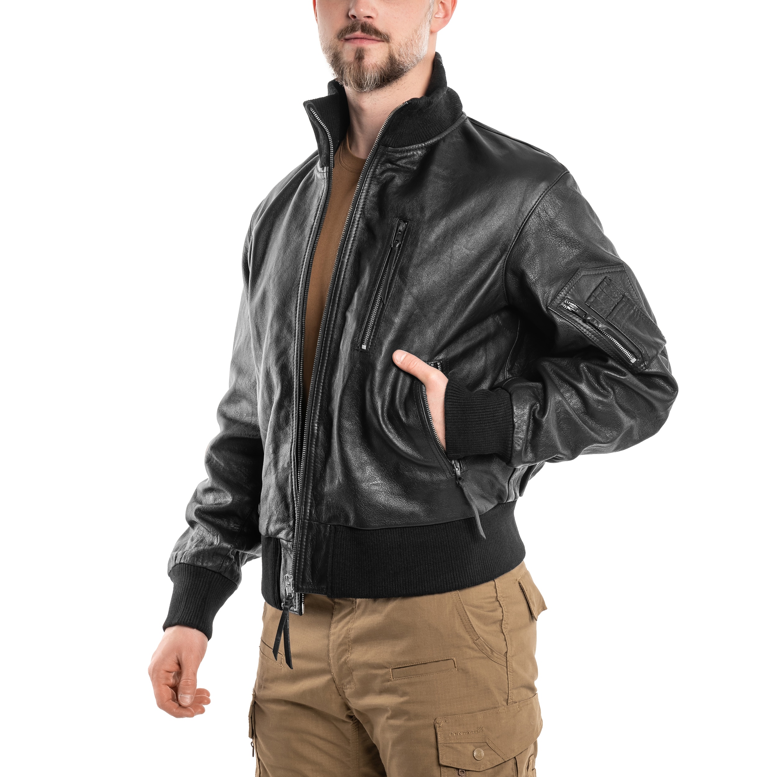 Mil-Tec BW German Leather Flight Jacket - Black