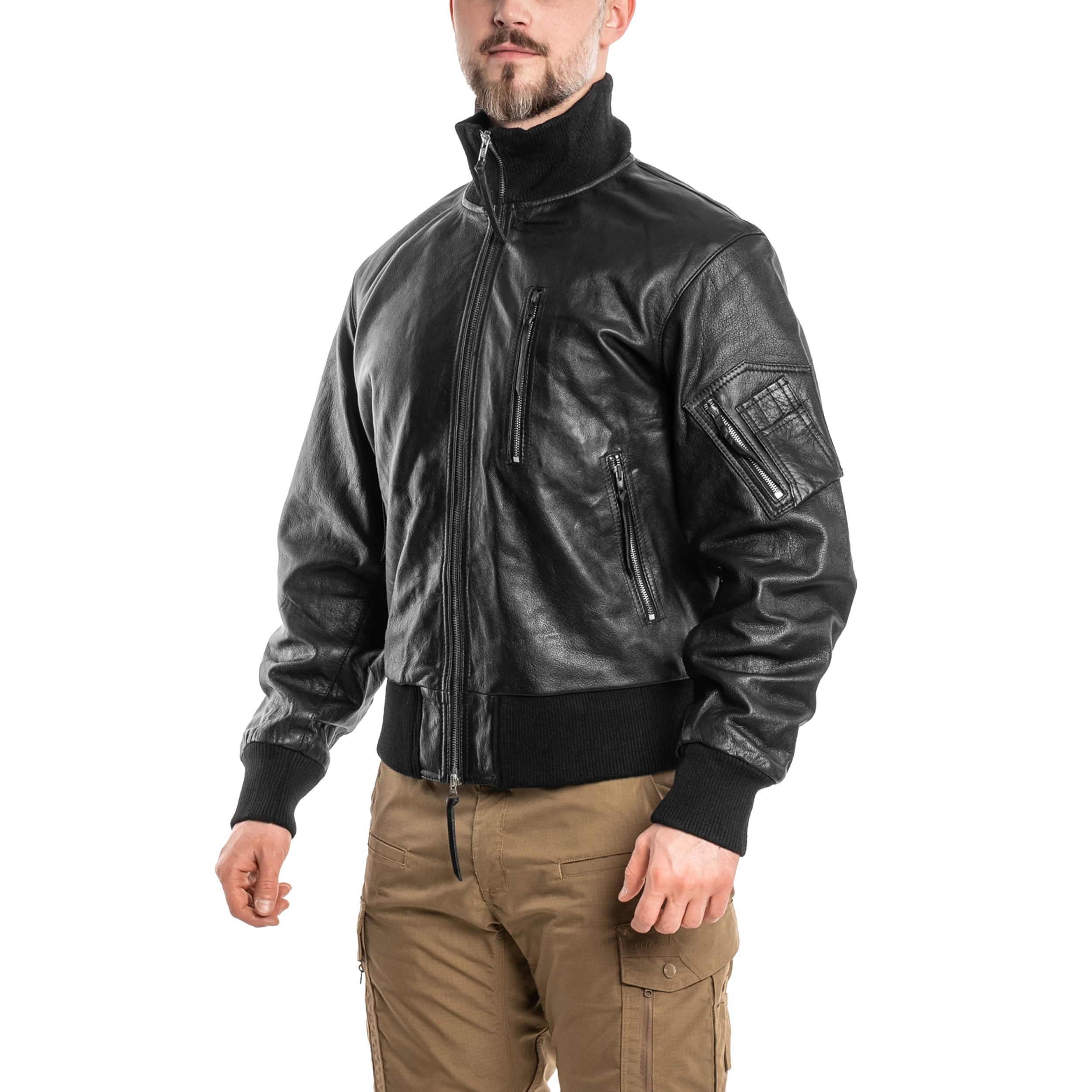 Mil-Tec BW German Leather Flight Jacket - Black