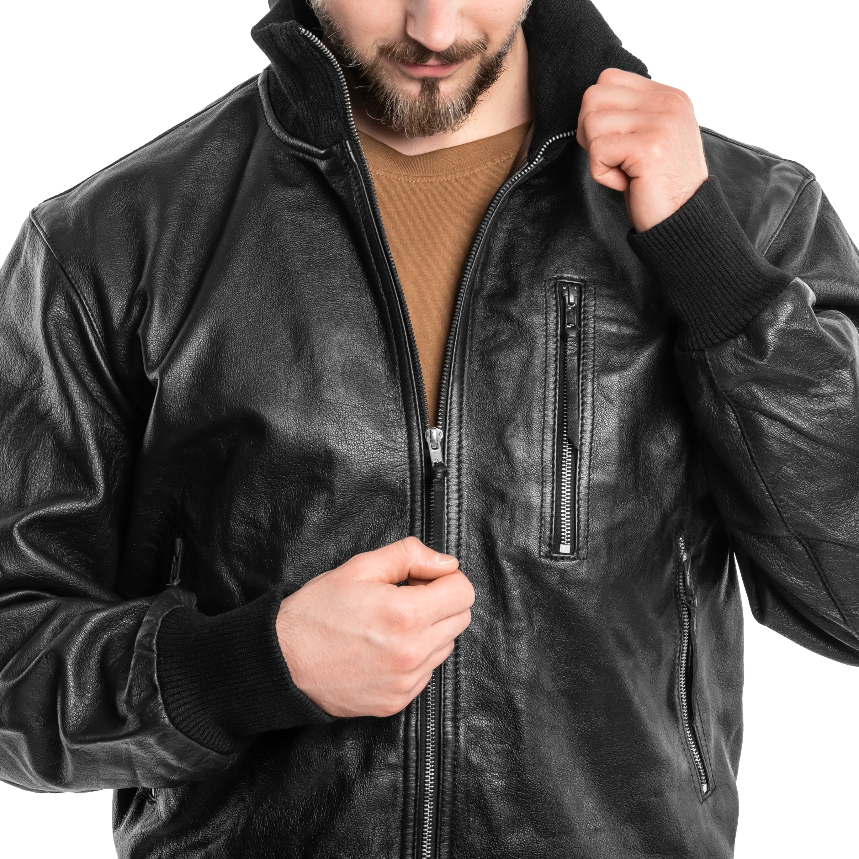 Mil-Tec BW German Leather Flight Jacket - Black