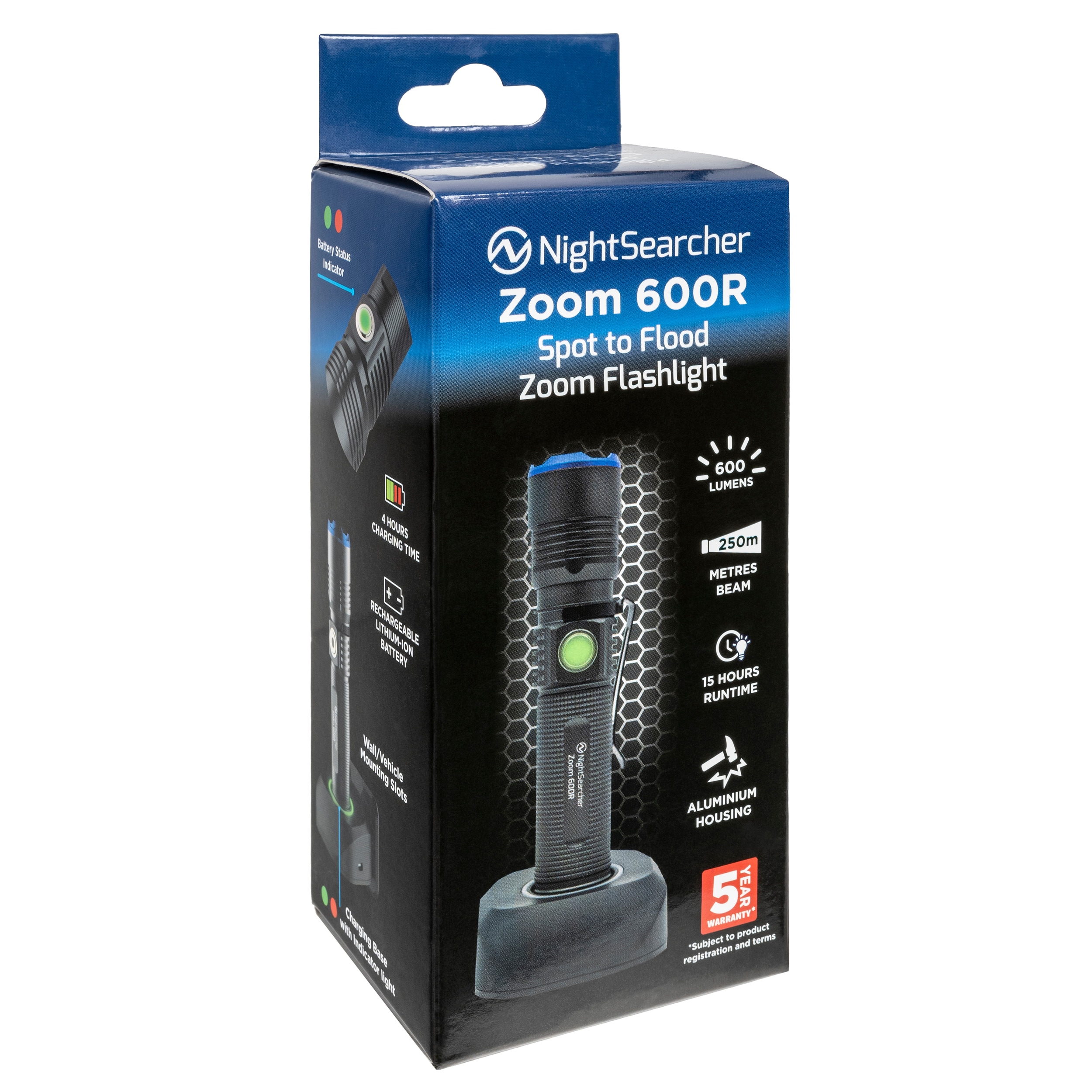 NightSearcher Zoom 600R Flashlight - 600 lumens