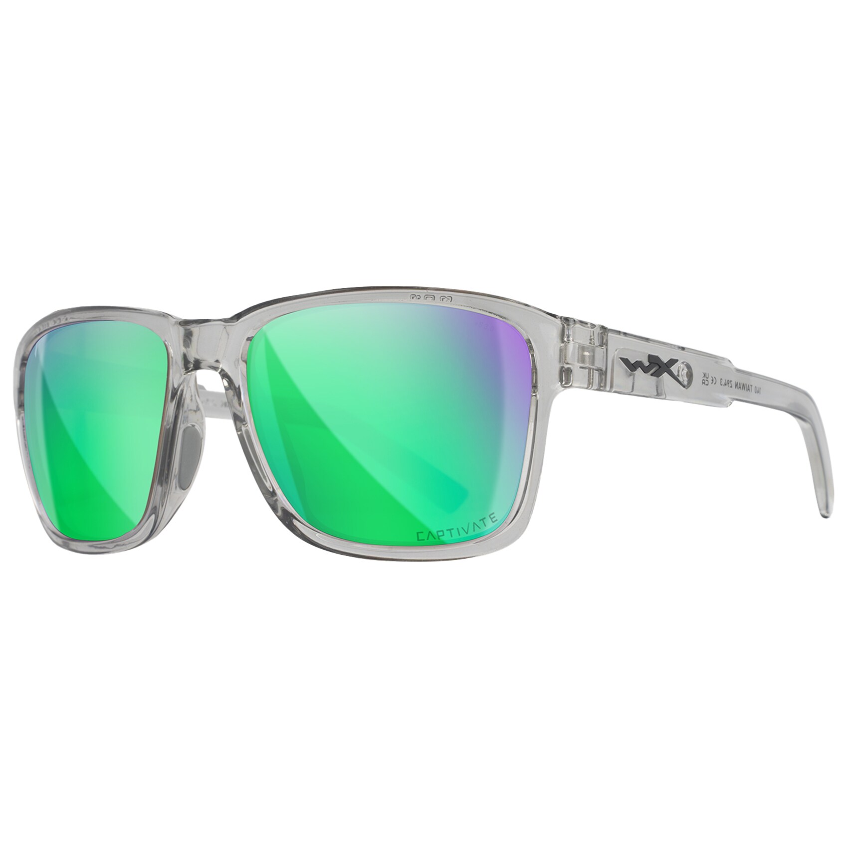 Wiley X Trek Glasses - Captivate Polarized Green Mirror/Gloss Crystal Light Grey