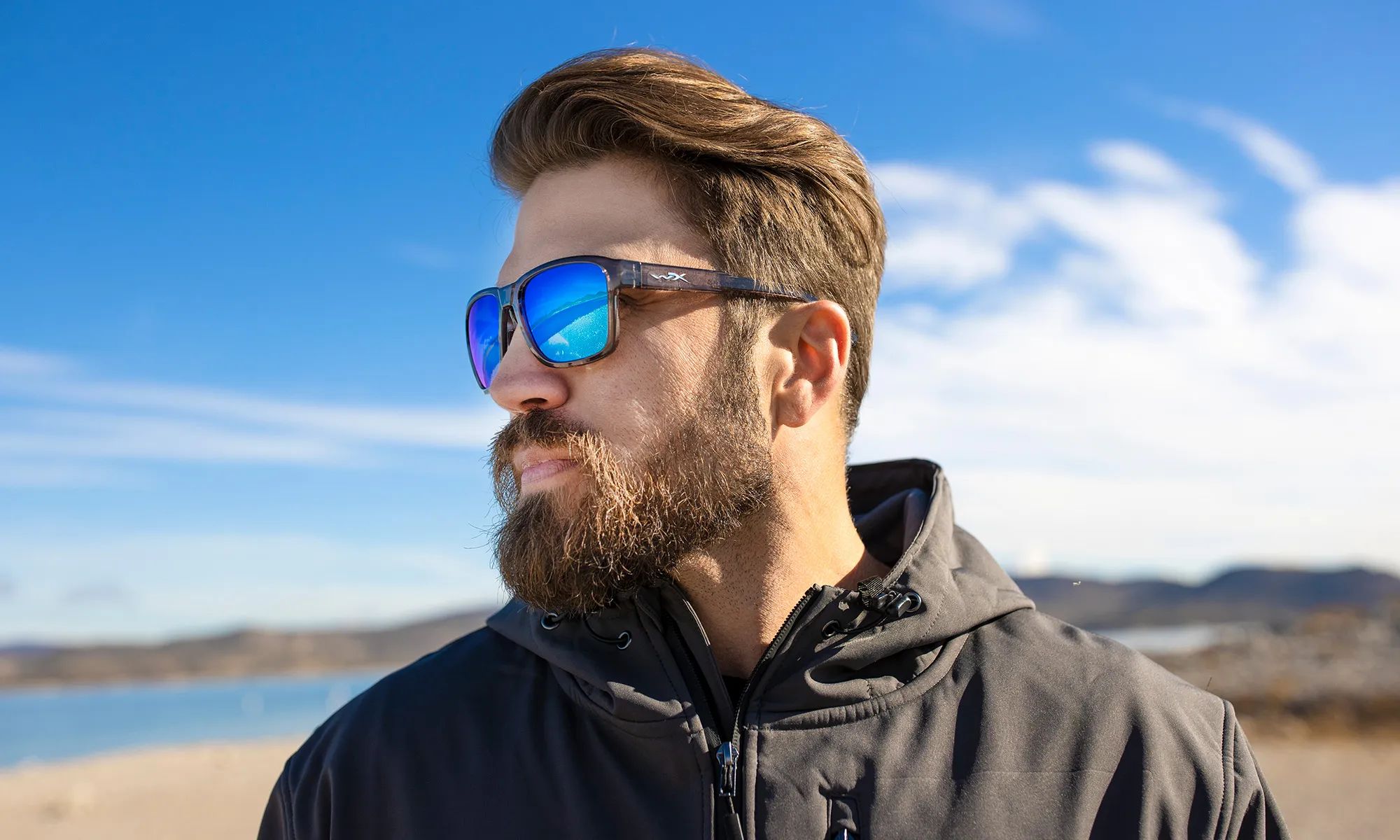 Wiley X Trek Glasses - Captivate Polarized Blue Mirror/Gloss Crystal Dark Grey