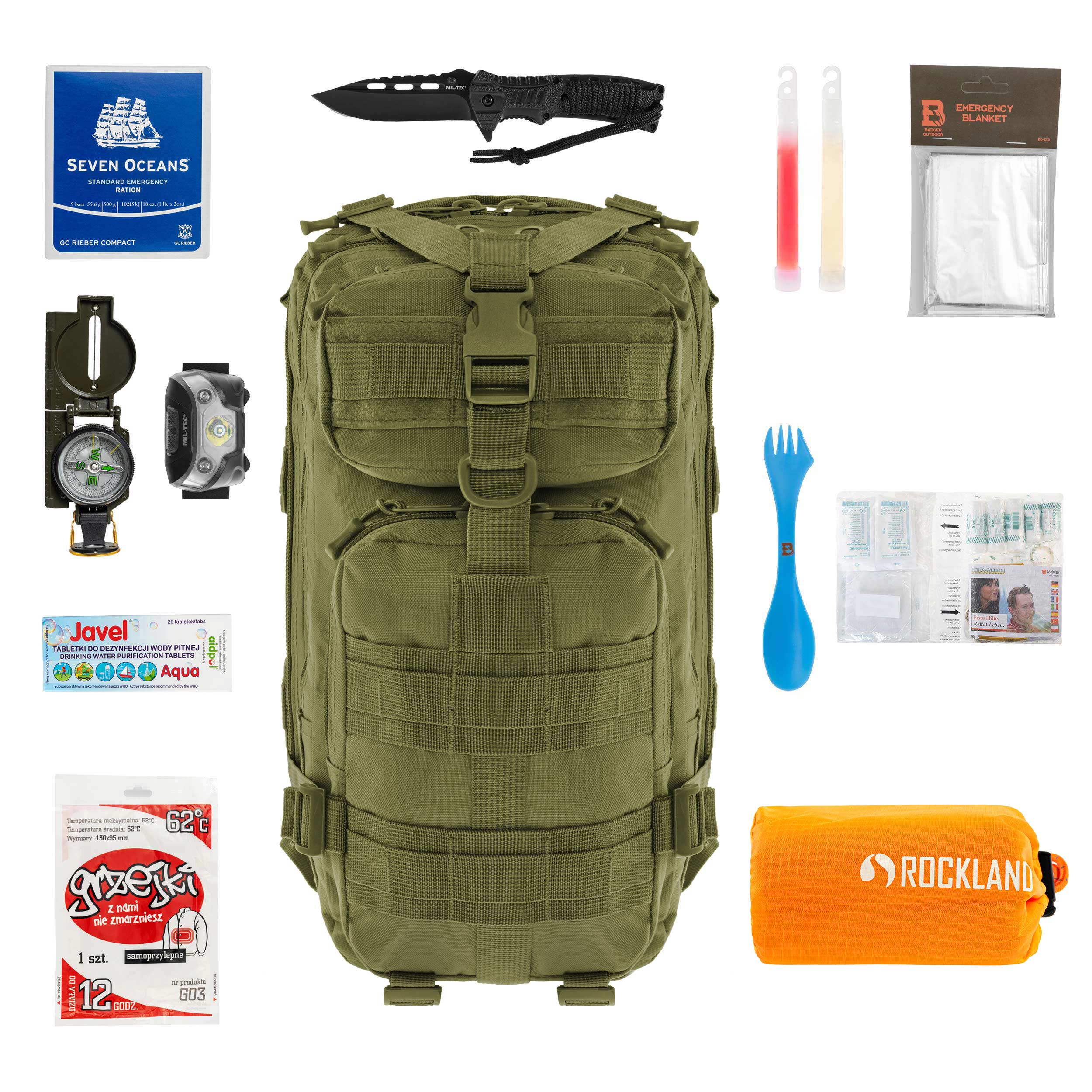 Badger Outdoor Recon 25 l Evacuation Backpack Olive - with equipment