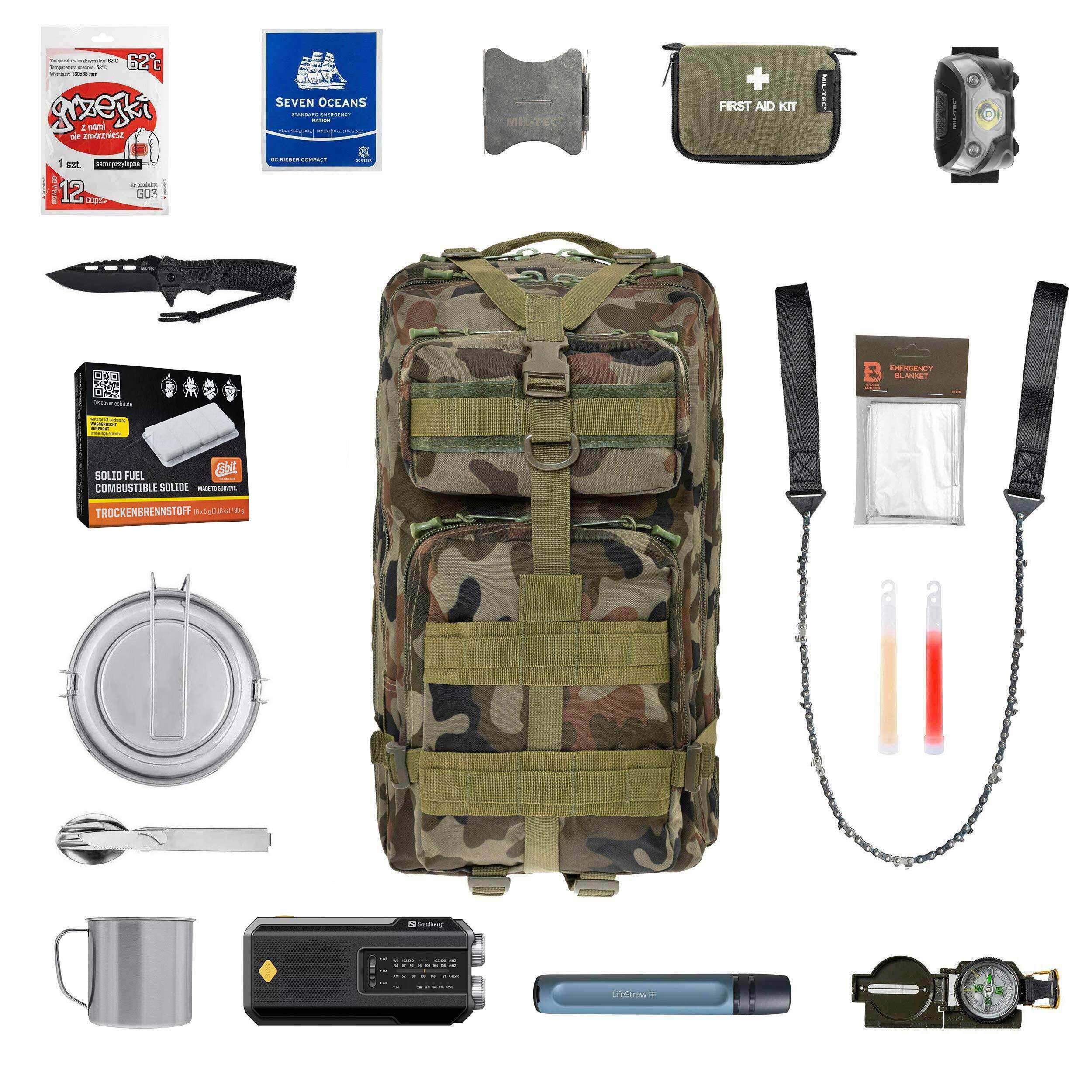 Badger Outdoor Recon 40 l Evacuation Backpack wz.93 Pantera PL Woodland Large - with equipment