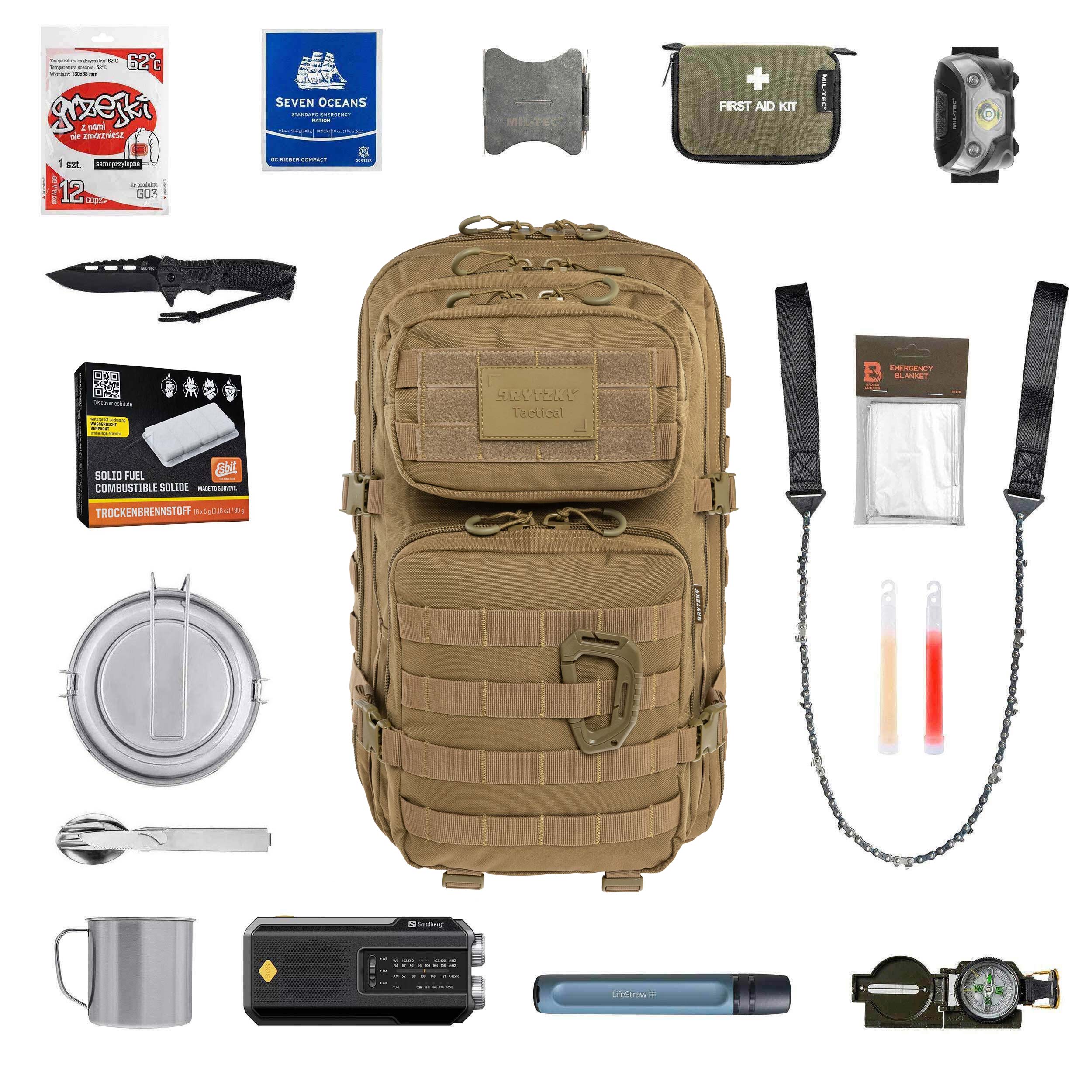 Brytzky Tactical Polygon Large 36 l Large Evacuation Backpack Coyote Large - with equipment