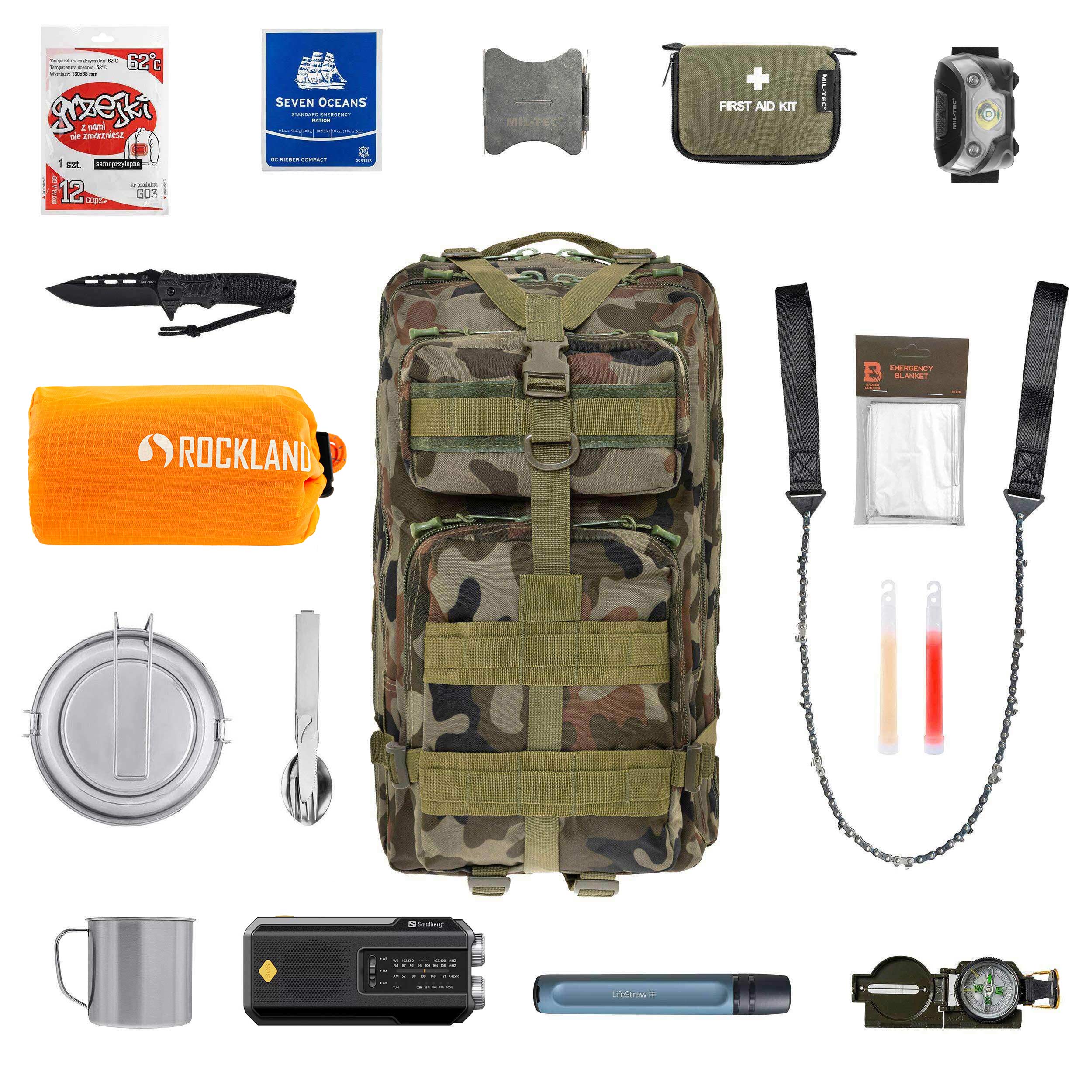 Badger Outdoor Recon 40 l Evacuation Backpack wz.93 Pantera PL Woodland Large - with equipment