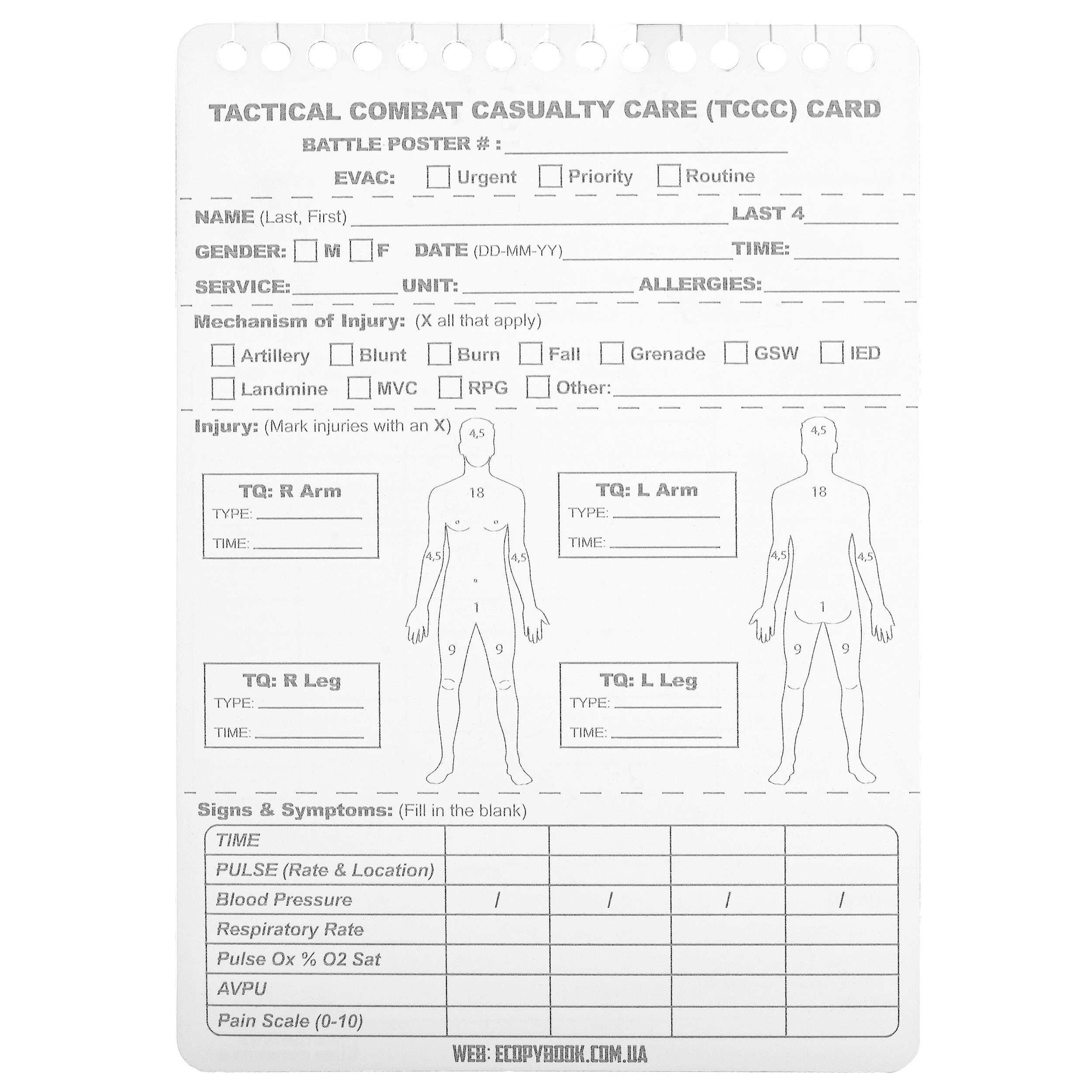 M-Tac Tactical Combat Casualty Care Card - 10 pcs.