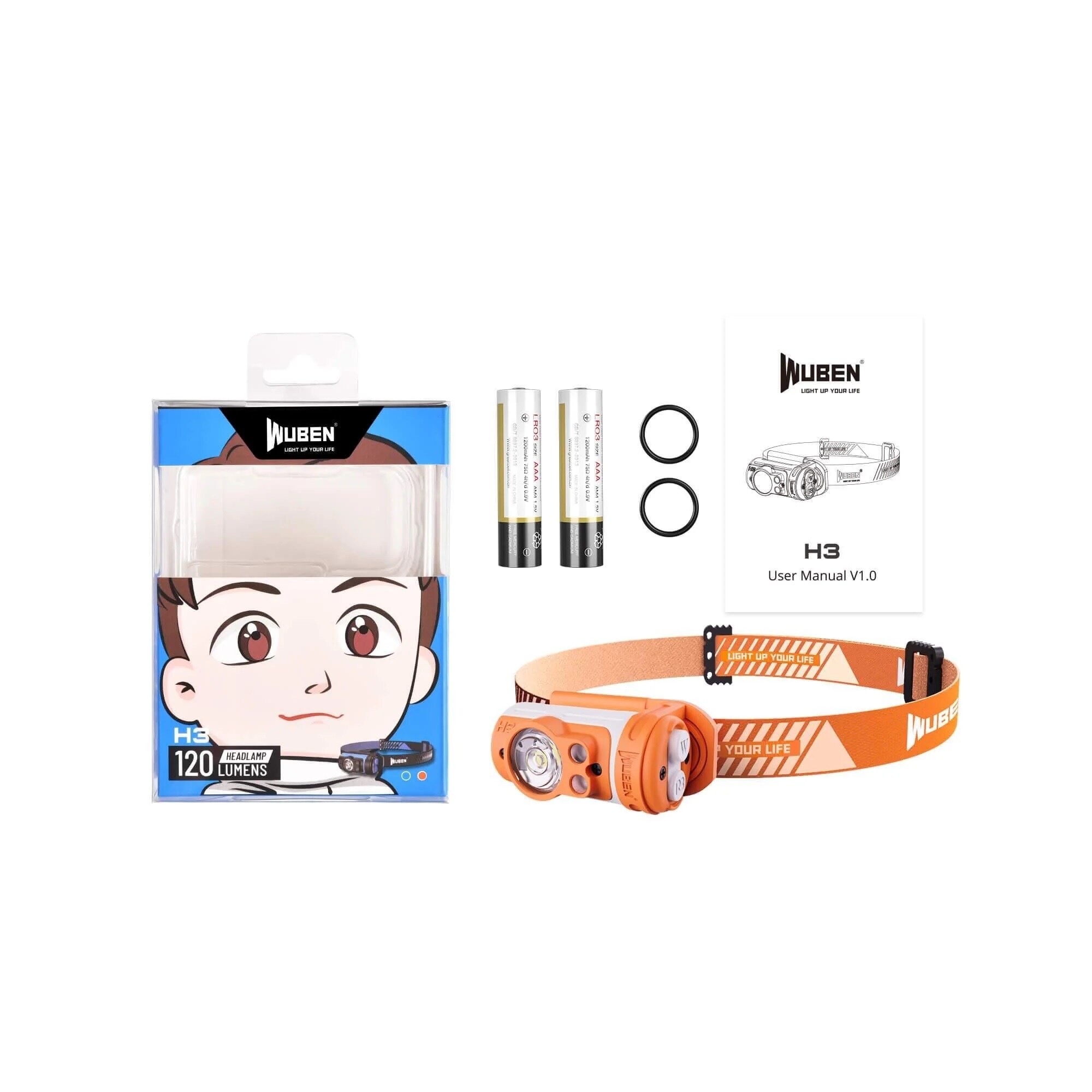 Wuben H3 Headlamp Orange - 120 lumens